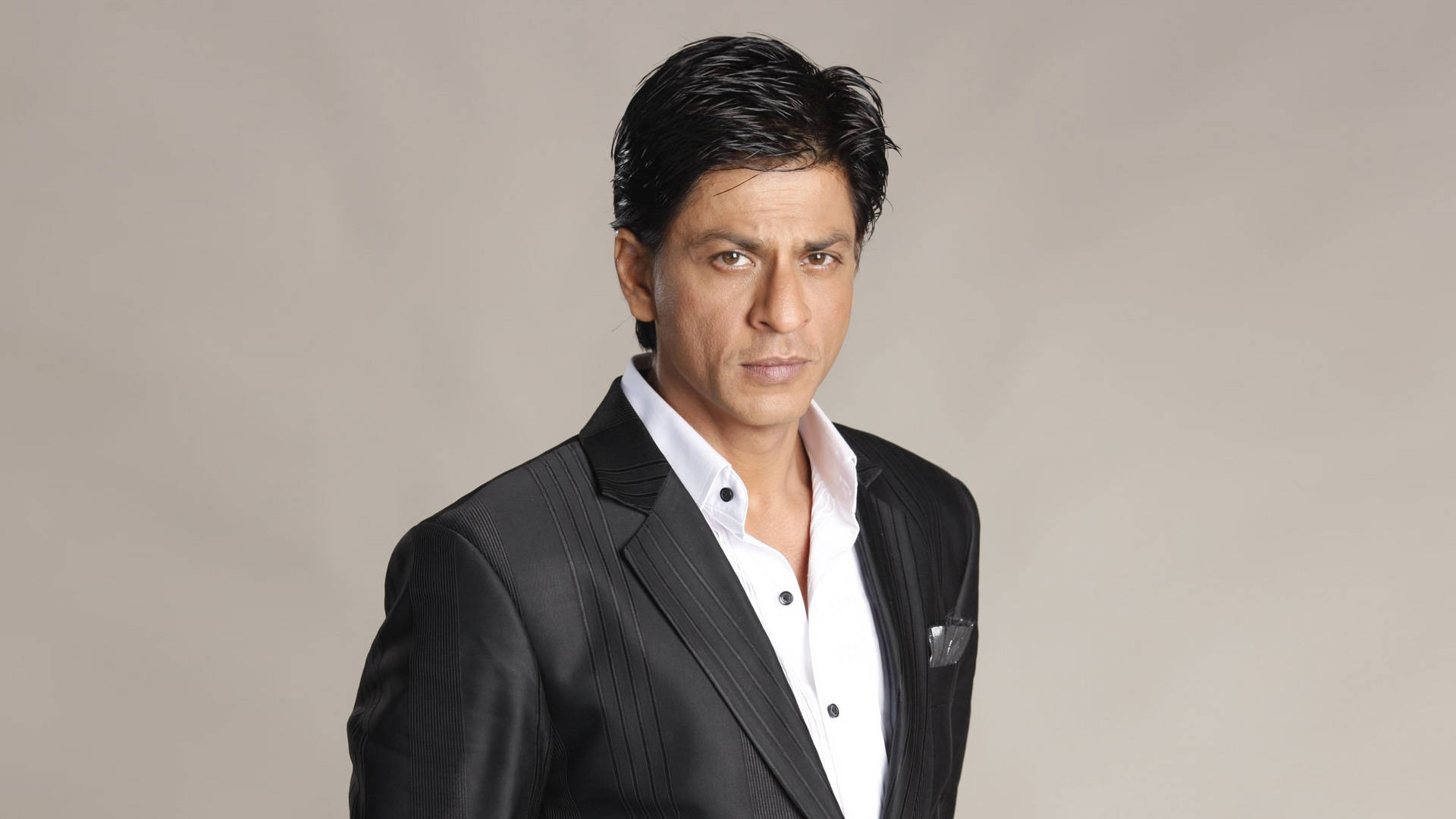 Shah Rukh Khan, black pinstripe suit, white shirt, Full HD Desktop Wallpaper