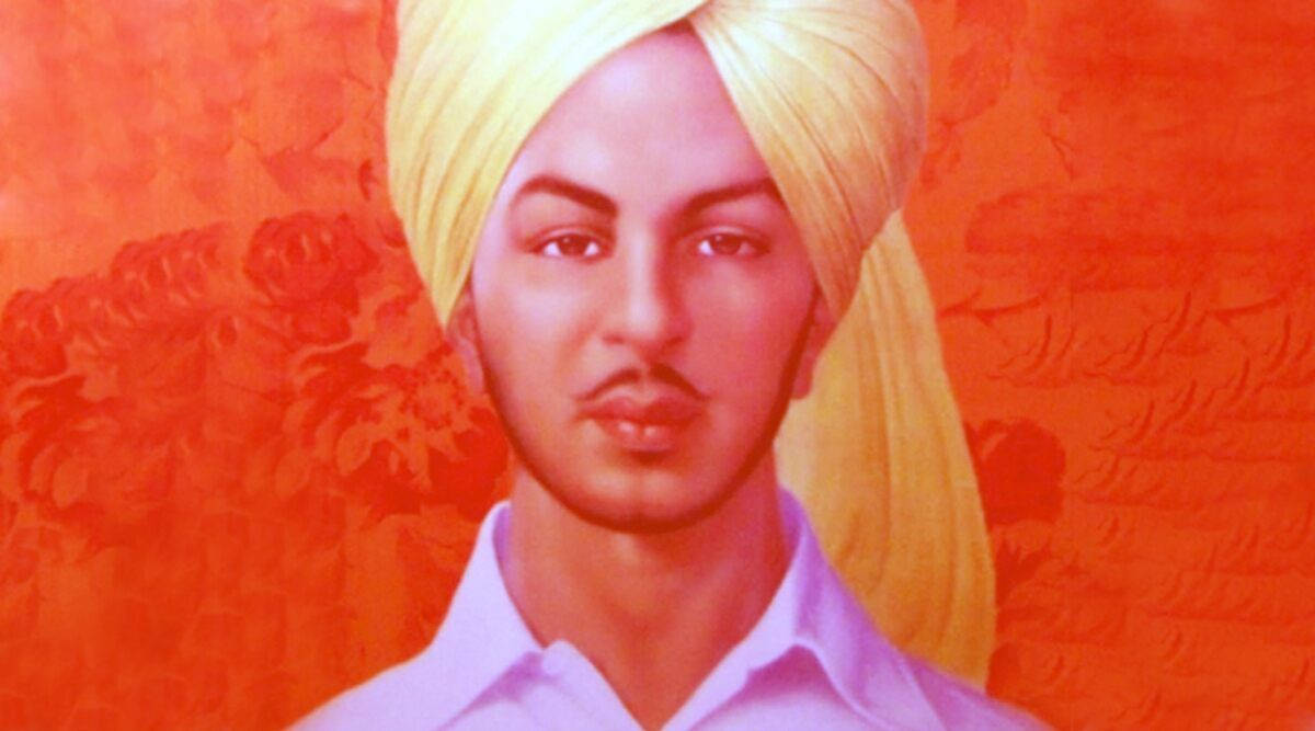 Shaheed Bhagat Singh, yellow turban, vibrant orange floral background, SD Desktop Wallpaper