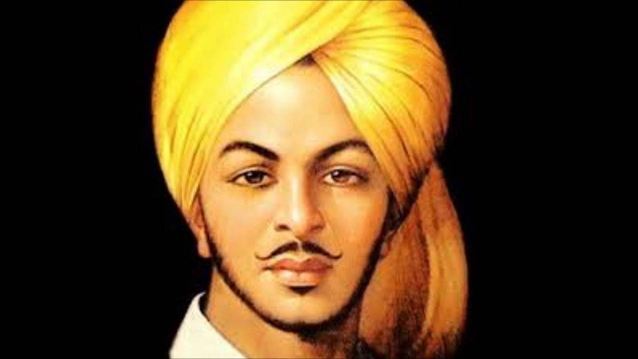 Shaheed Bhagat Singh, bright yellow turban, black background, HD Desktop Wallpaper