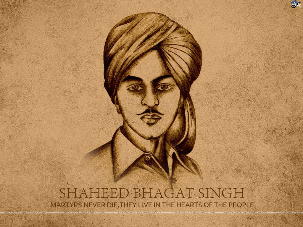 Shaheed Bhagat Singh, sepia-toned illustration, turban, SD Desktop Wallpaper