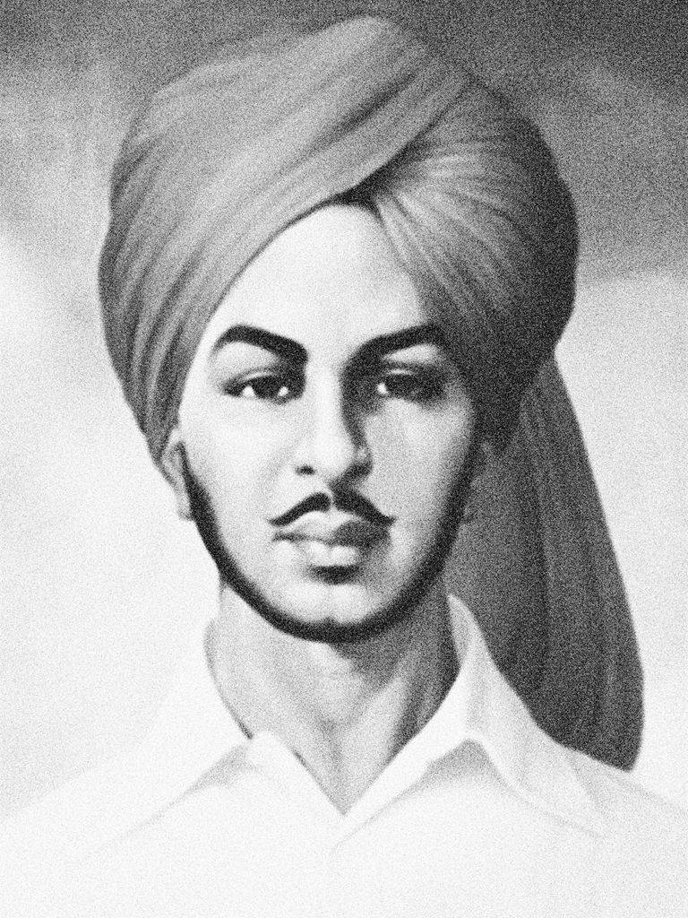 Shaheed Bhagat Singh, black and white illustration, young man, SD Phone Wallpaper