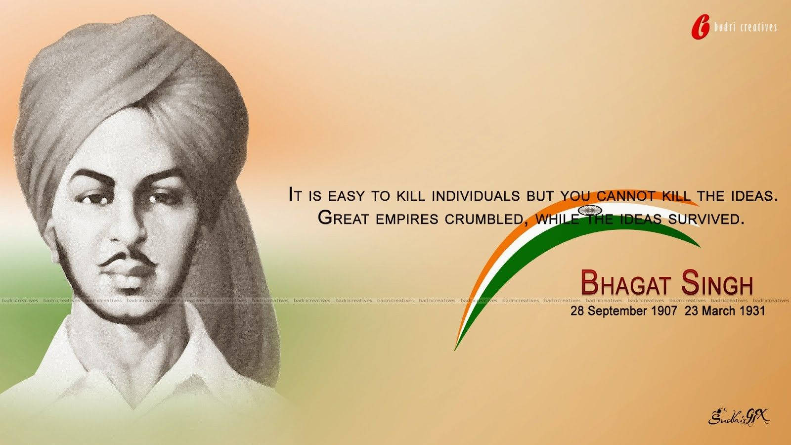 Shaheed Bhagat Singh, Indian flag colors, revolutionary hero, HD Desktop Wallpaper