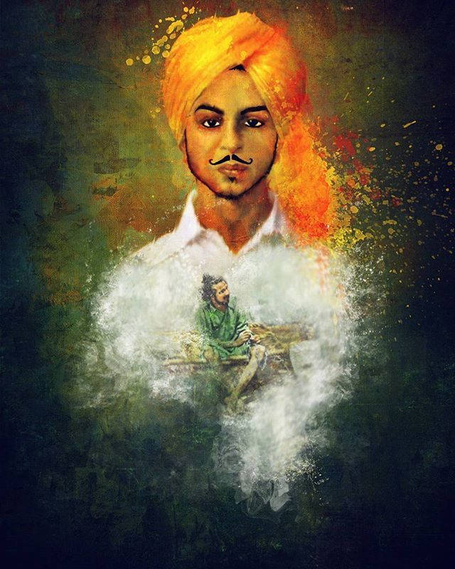 Shaheed Bhagat Singh, golden turban, green seated figure, SD Phone Wallpaper