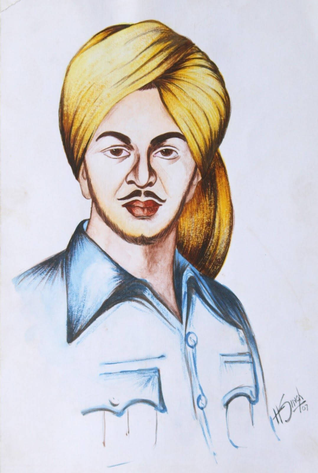 Shaheed Bhagat Singh, yellow turban, mustache, HD Phone Wallpaper