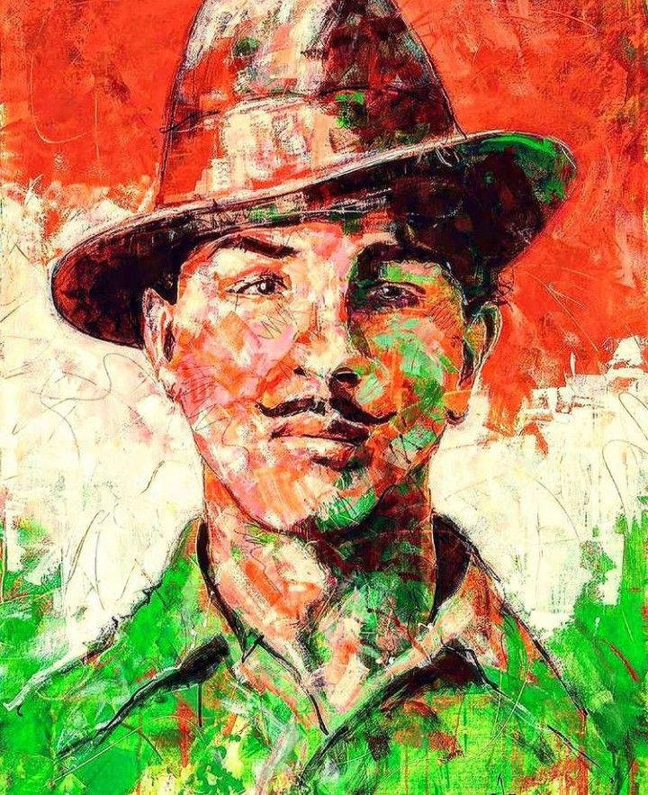 Shaheed Bhagat Singh, messy painting style, red, SD Phone Wallpaper