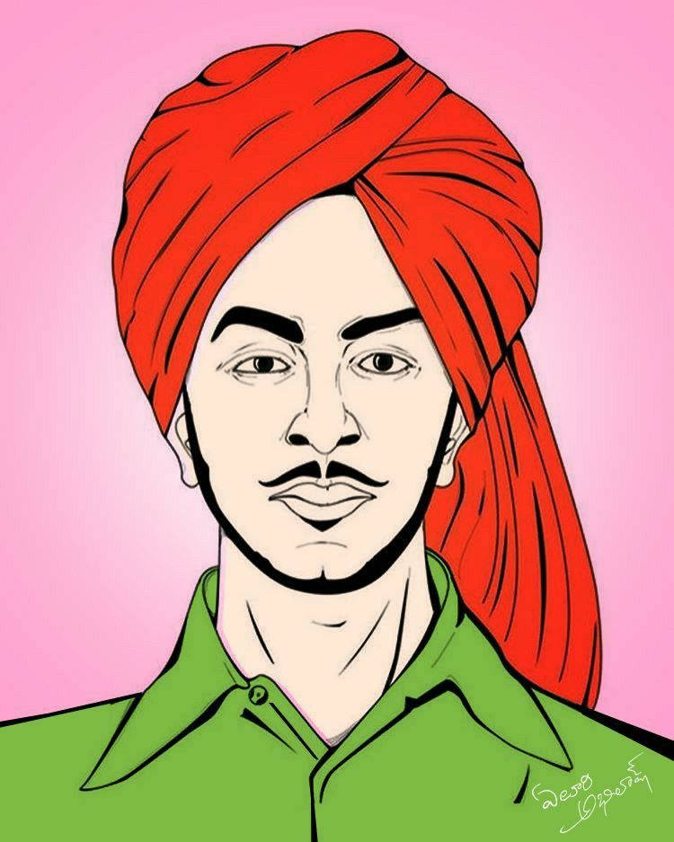 Shaheed Bhagat Singh, red turban, green shirt, SD Phone Wallpaper