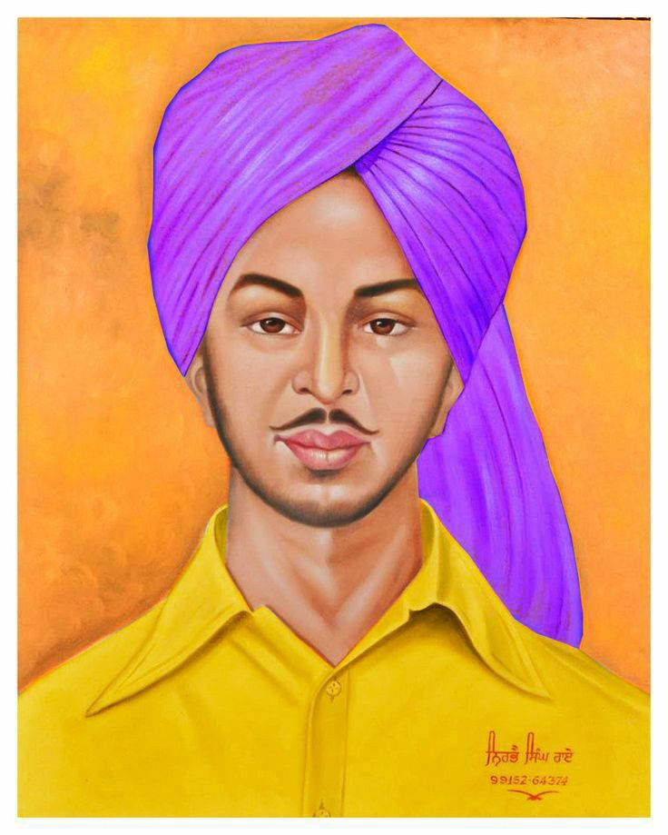 Shaheed Bhagat Singh, vibrant purple turban, yellow shirt, SD Phone Wallpaper