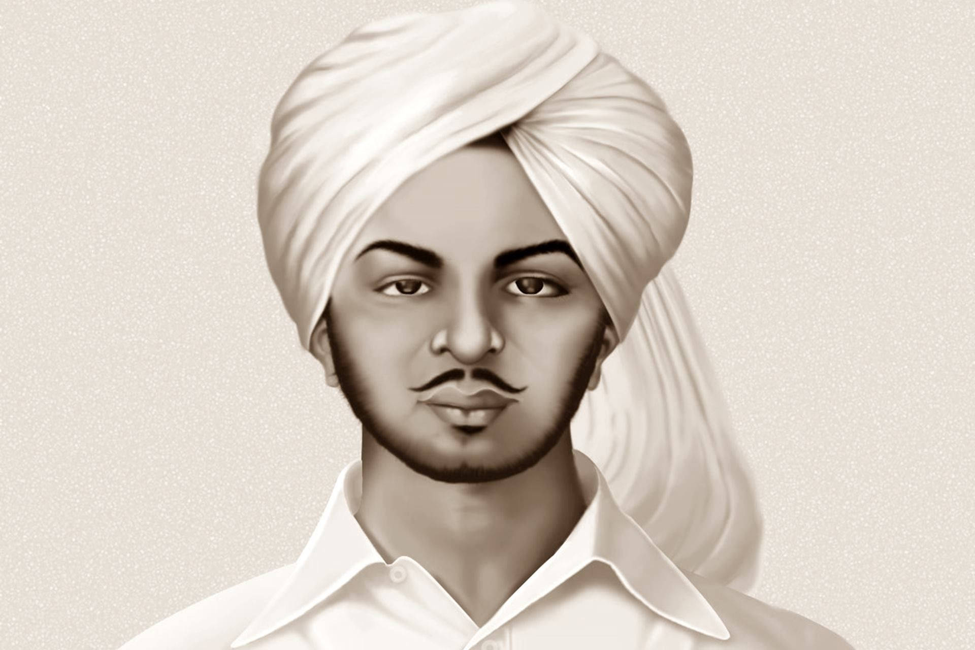 Shaheed Bhagat Singh, sepia-toned, white turban, Full HD Desktop Wallpaper