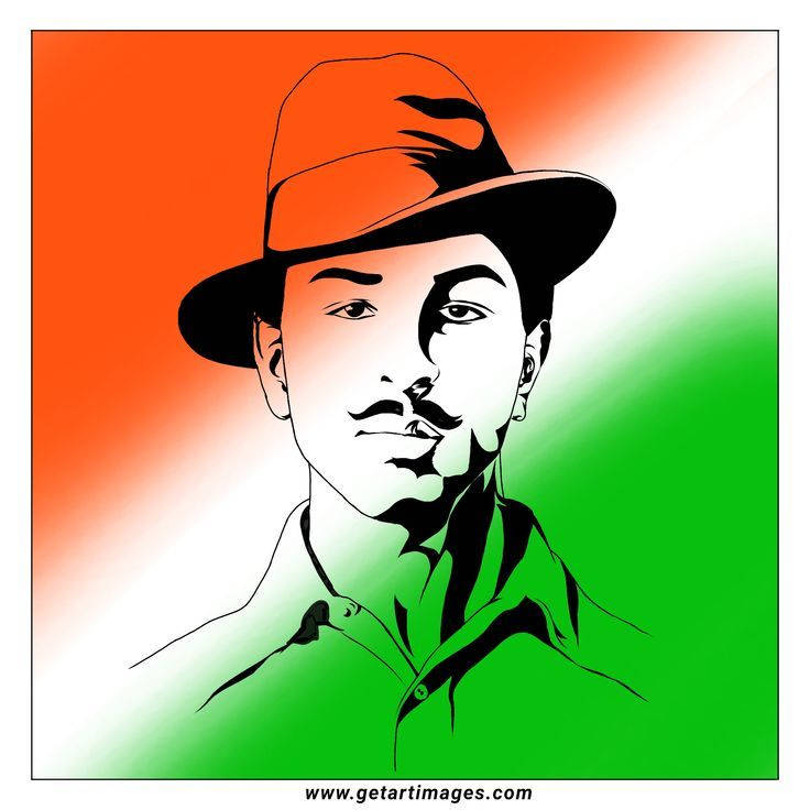 Shaheed Bhagat Singh, fedora, gradient Indian flag background, SD Desktop Wallpaper