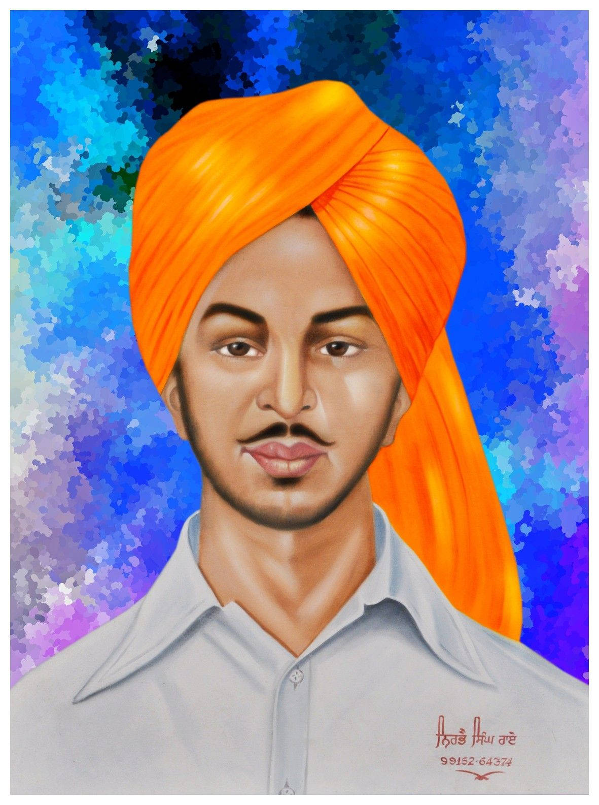Shaheed Bhagat Singh, orange turban, vibrant blue, HD Phone Wallpaper