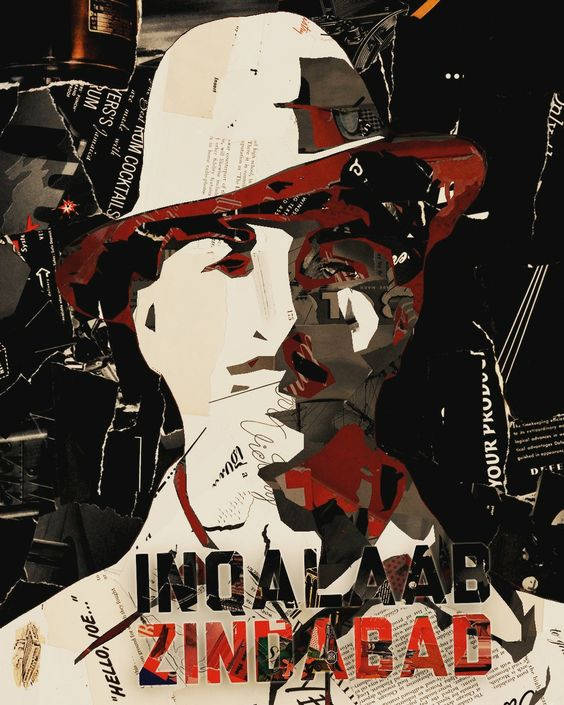 Shaheed Bhagat Singh, fedora, torn newspaper fragments, SD Phone Wallpaper