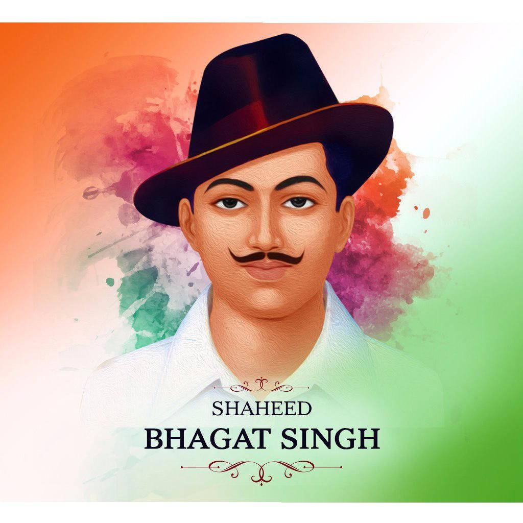 Shaheed Bhagat Singh, black hat, vibrant watercolor background, SD Desktop Wallpaper