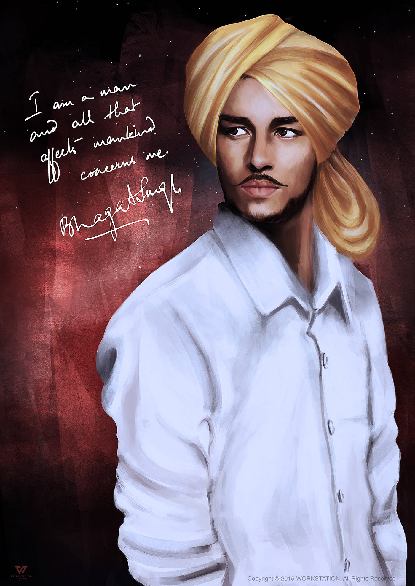Shaheed Bhagat Singh, white shirt, golden turban, Full HD Phone Wallpaper