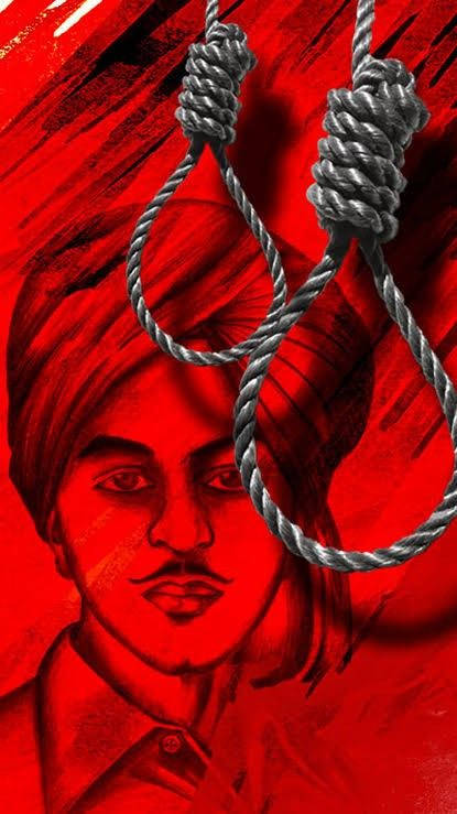 Shaheed Bhagat Singh, digital-art portrait, two hanging nooses, SD Phone Wallpaper