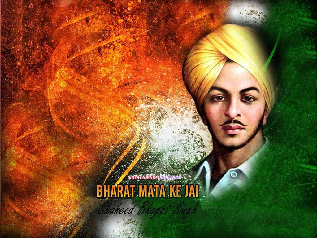 Shaheed Bhagat Singh, fiery orange, green abstract background, SD Desktop Wallpaper