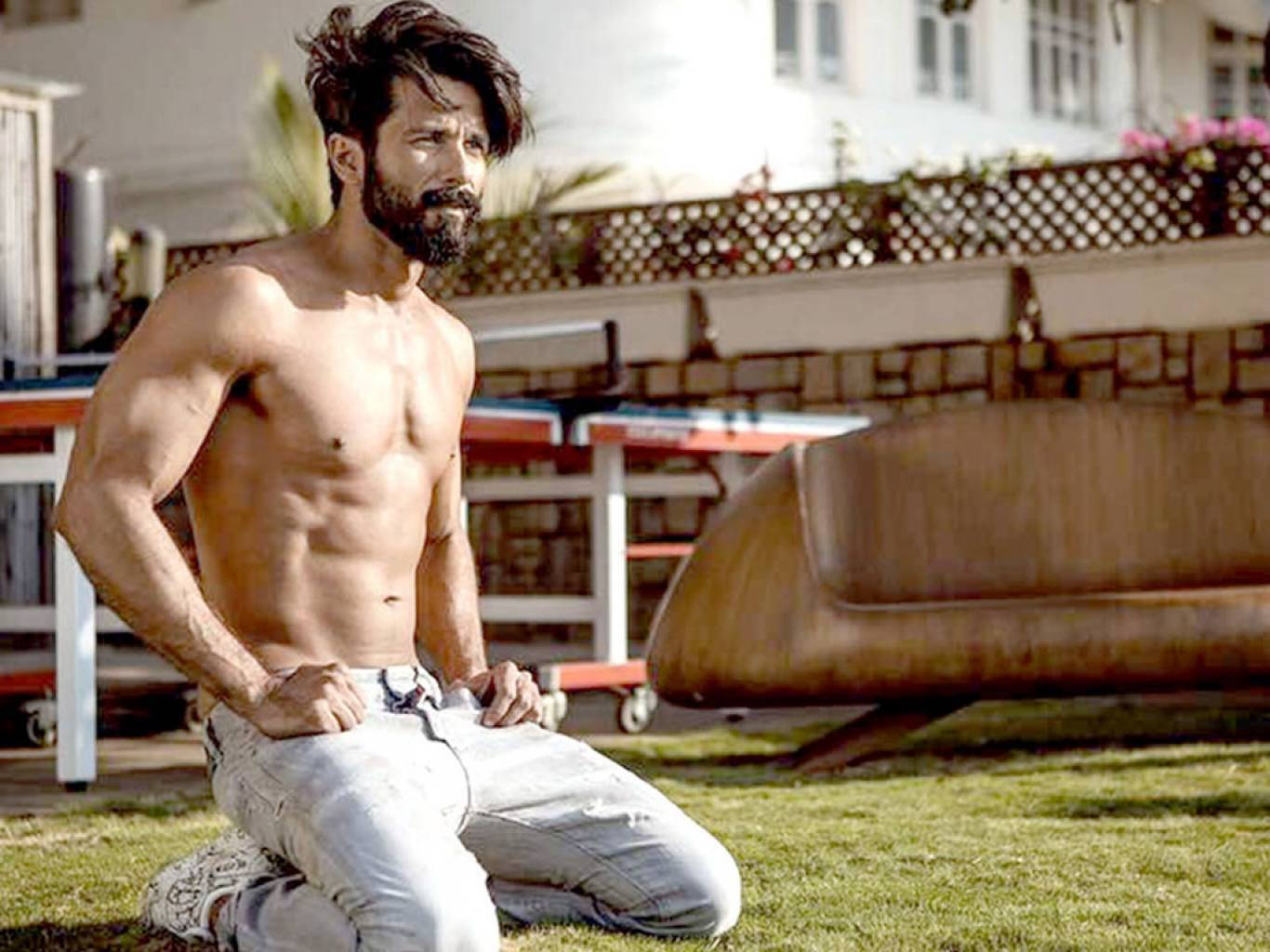 Shahid Kapoor, shirtless, grass, HD Desktop Wallpaper