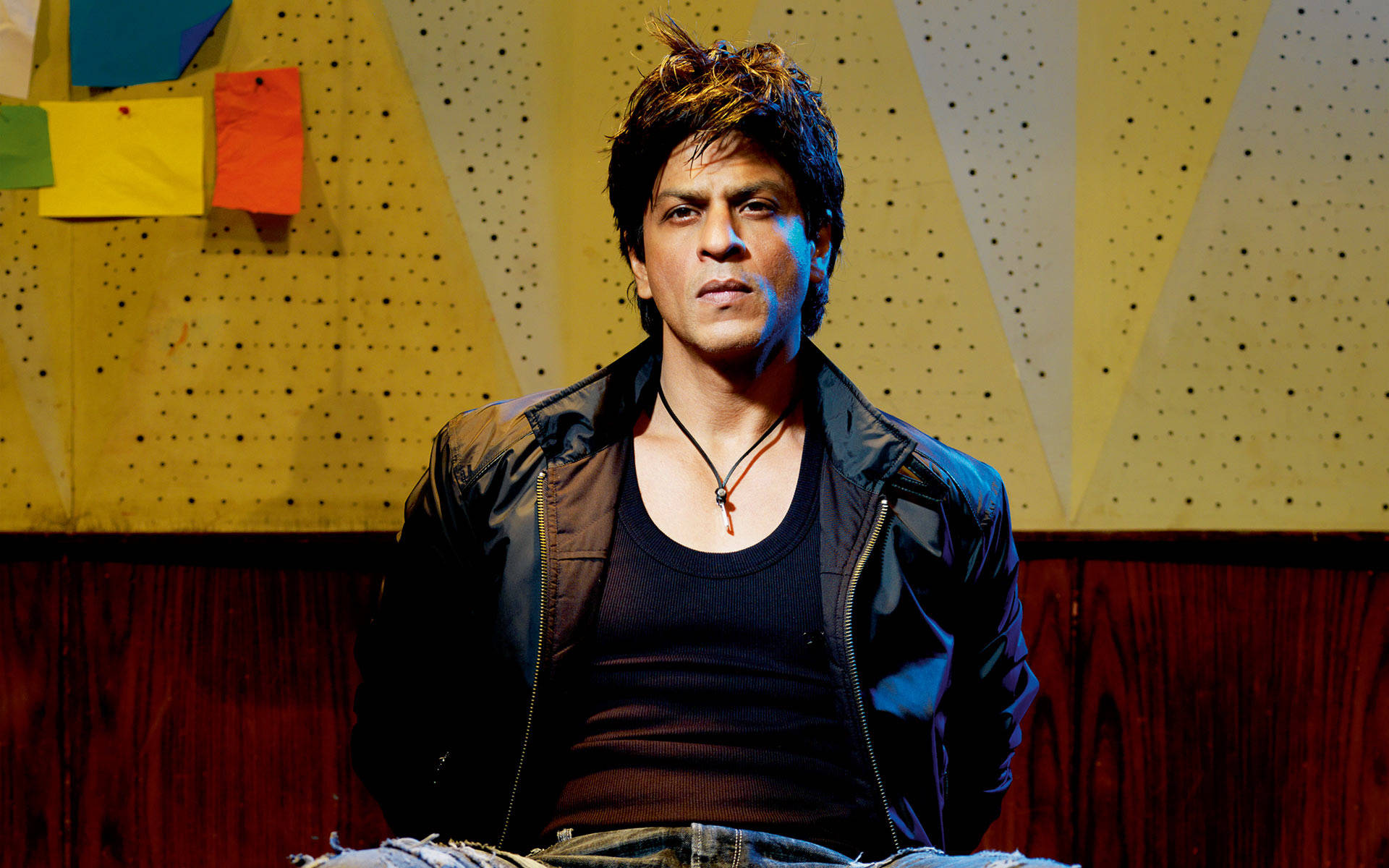 Shahrukh Khan, spiky hair, black jacket, Full HD Desktop Wallpaper