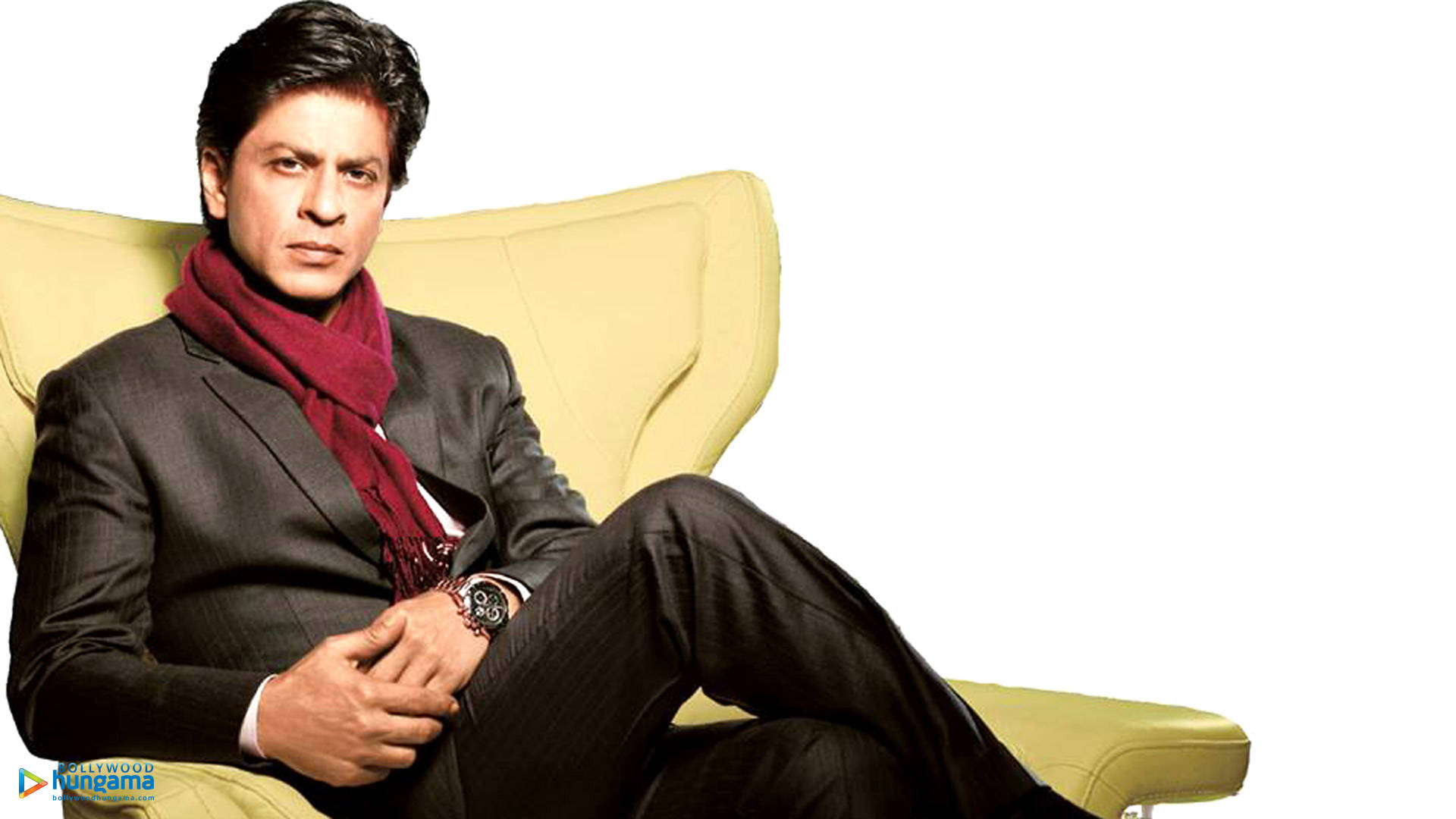 Shahrukh Khan, dark suit, red scarf, Full HD Desktop Wallpaper