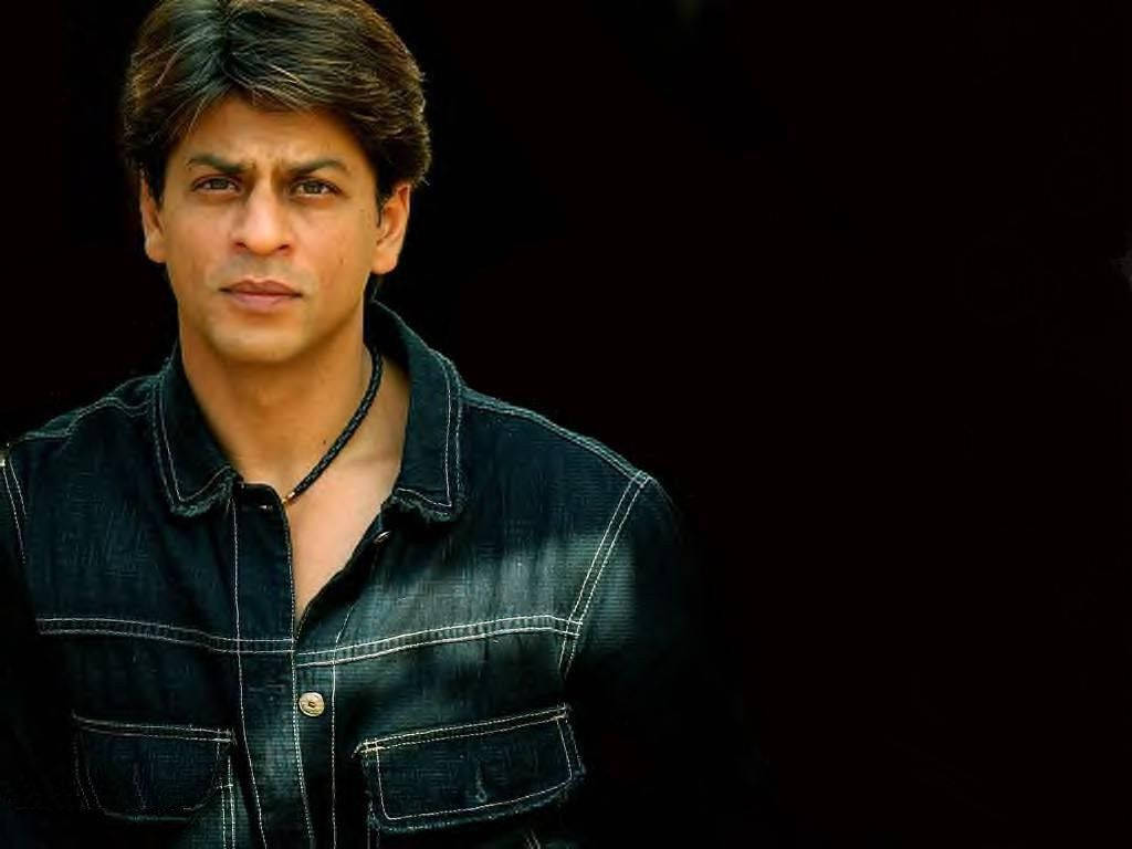 Shahrukh Khan, dark denim shirt, stark black background, SD Desktop Wallpaper