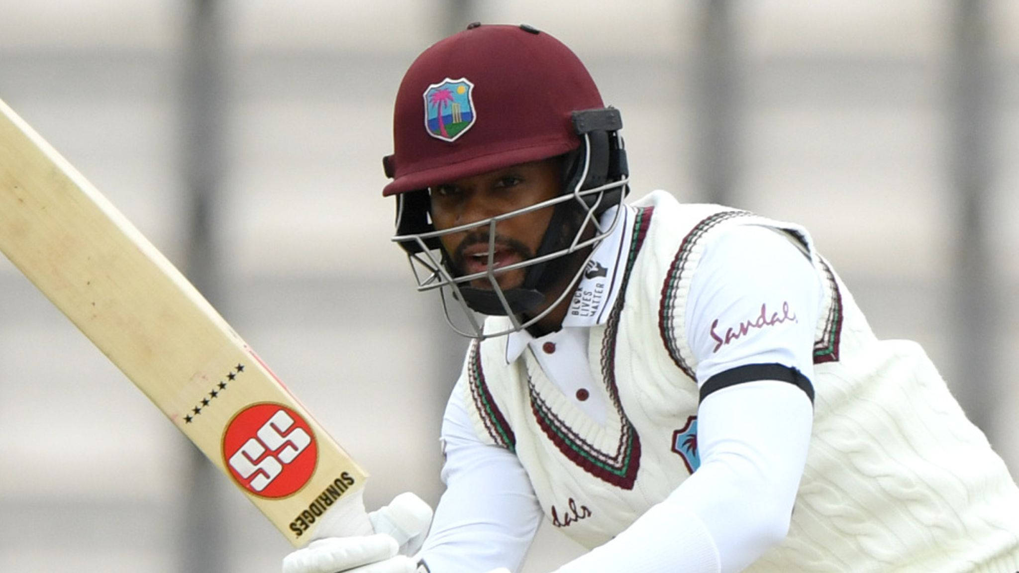 Shai Hope, maroon helmet, white uniform, Full HD Desktop Wallpaper