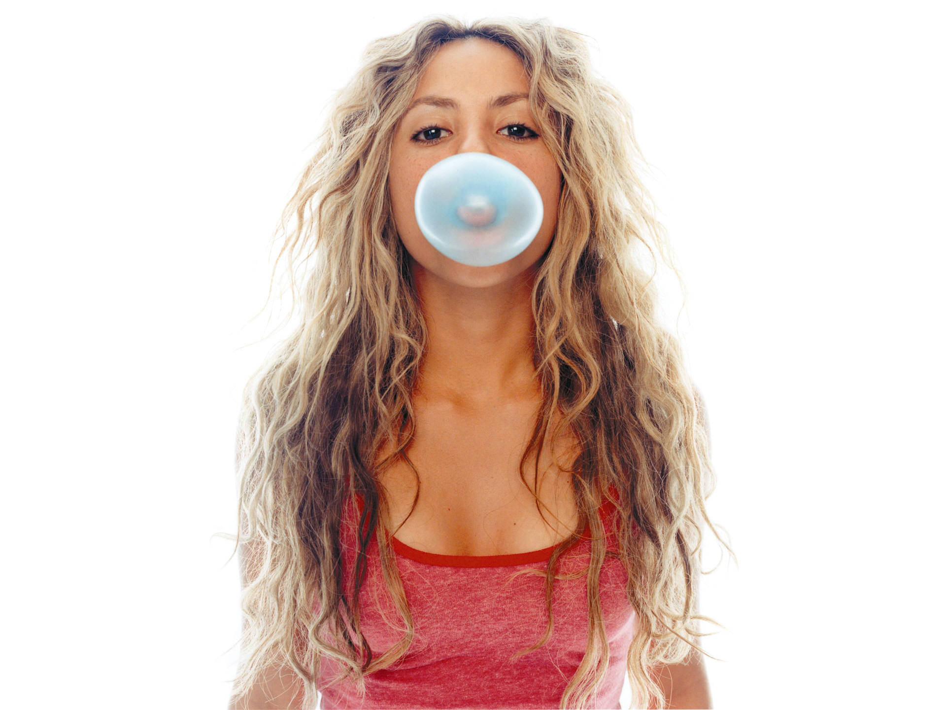 Shakira, bubble gum, translucent blue, Full HD Desktop Wallpaper