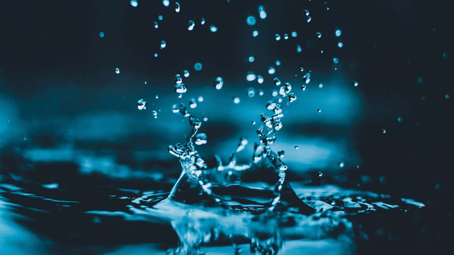 shallow pool of water, dark blue surface, water droplets, Full HD Desktop Wallpaper
