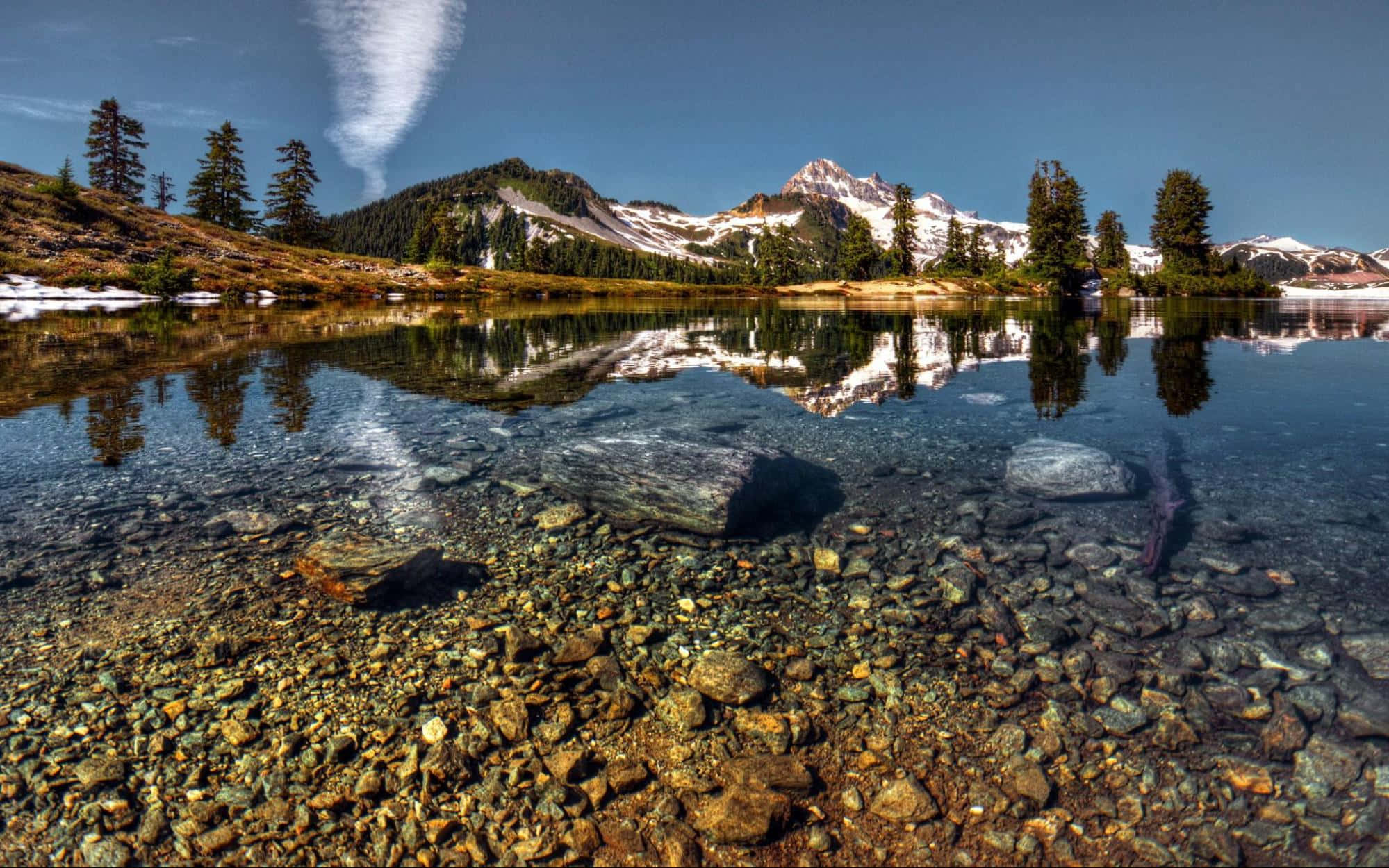 Shallow, mountainside river, crystal clear lake, Full HD Desktop Wallpaper