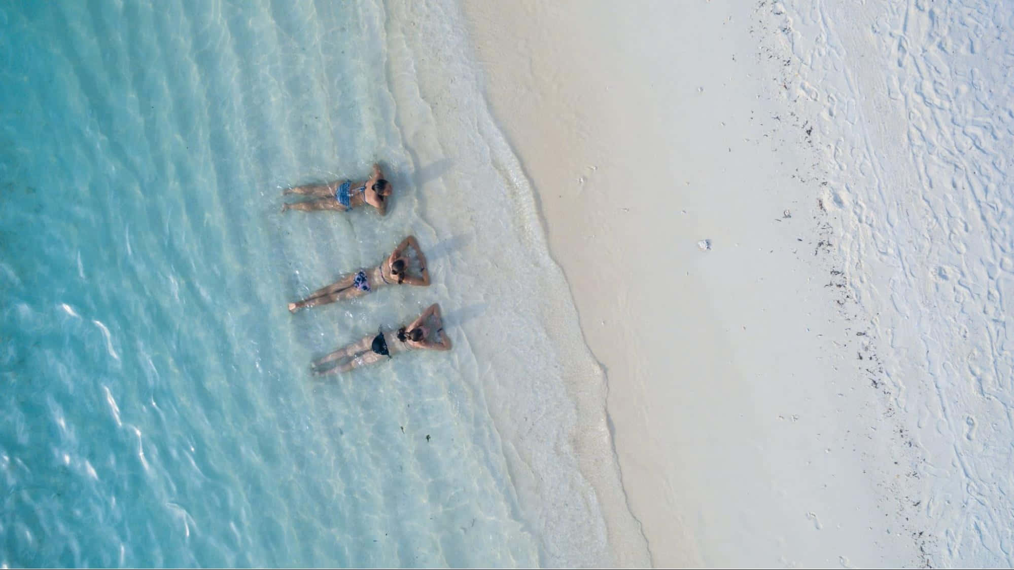 Sun Bathing On The Shallow, crystal clear turquoise water, pristine white sandy beach, Full HD Desktop Wallpaper