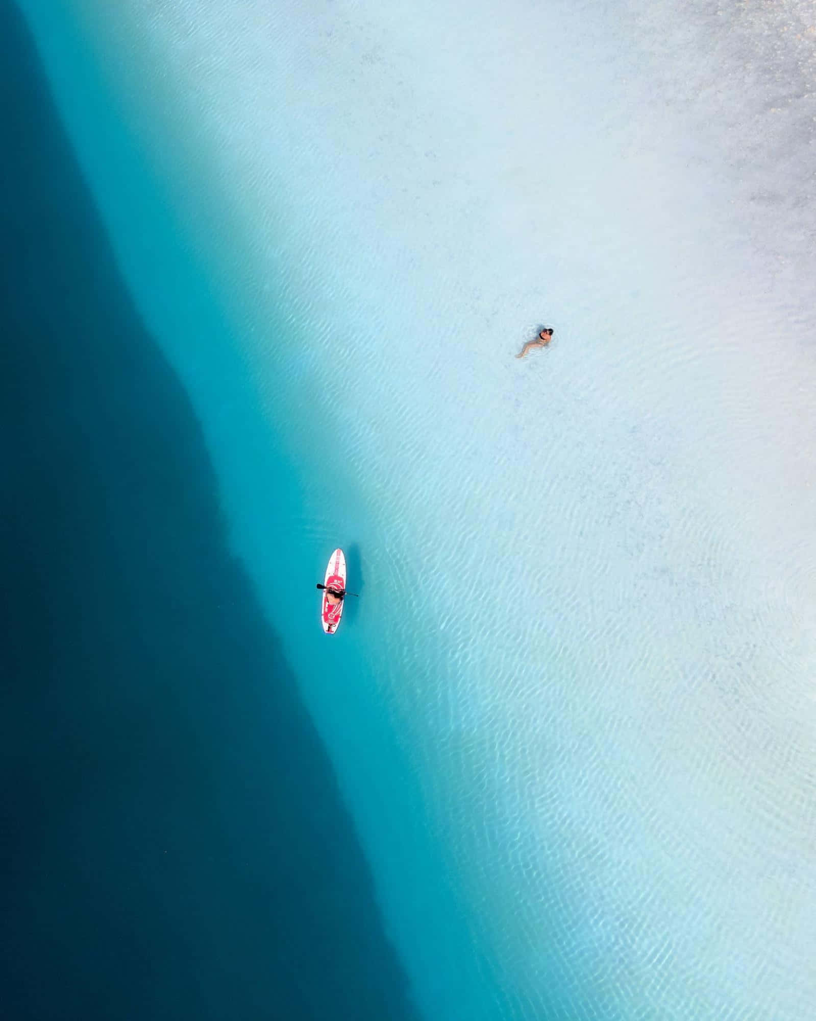 Shallow Water Gradient, paddleboarder, swimmer, Full HD Phone Wallpaper