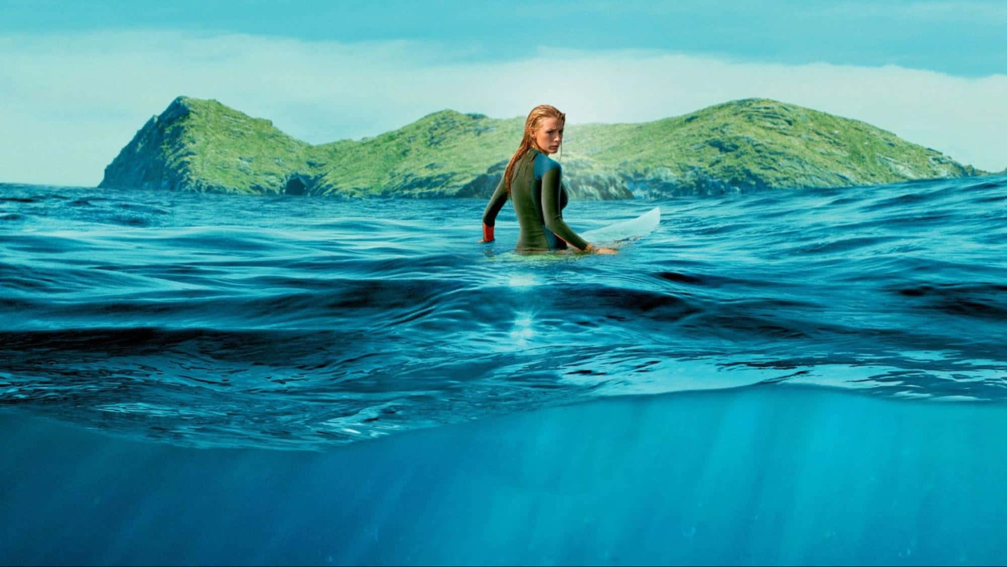 The Shallow, wetsuit, vibrant blue ocean water, Full HD Desktop Wallpaper
