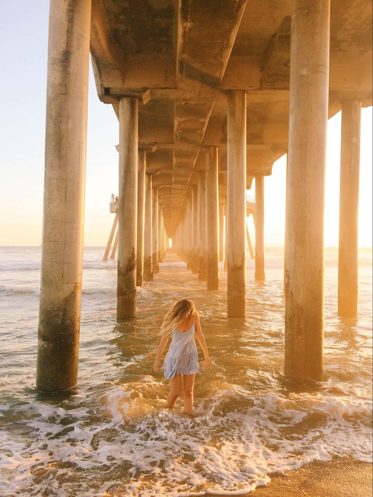 Shallow Water Under The Bridge, light dress, ocean waves, Full HD Phone Wallpaper