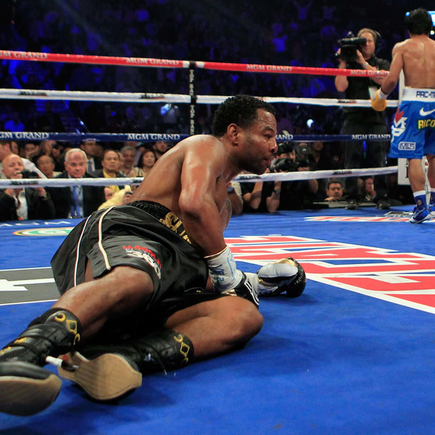 Shane Mosley, blue ring mat, bright arena lights, HD Desktop Wallpaper