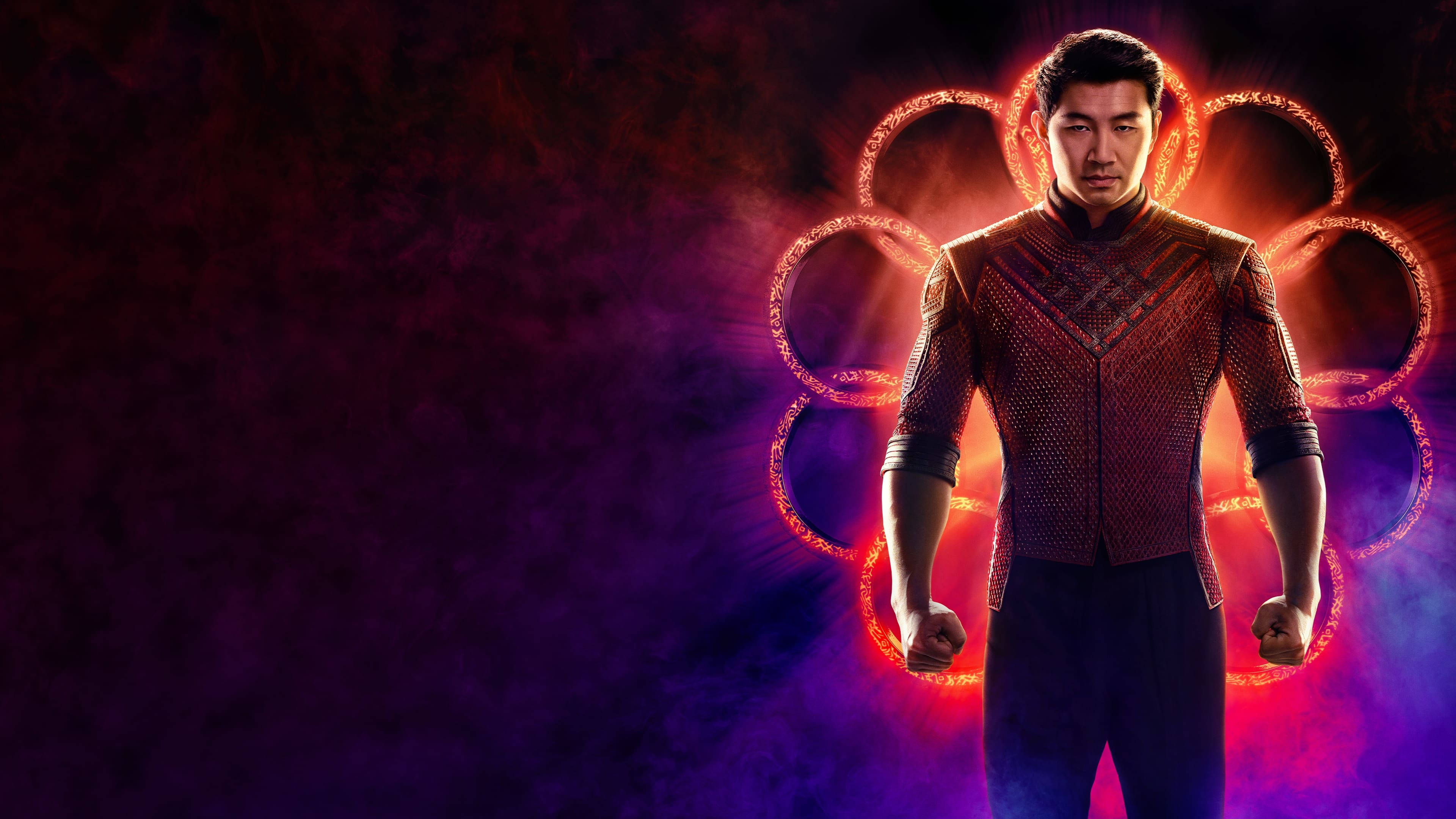 Shang Chi And The Legend Of The Ten Rings, red karate gi, glowing orange ring pattern, 4K Desktop Wallpaper