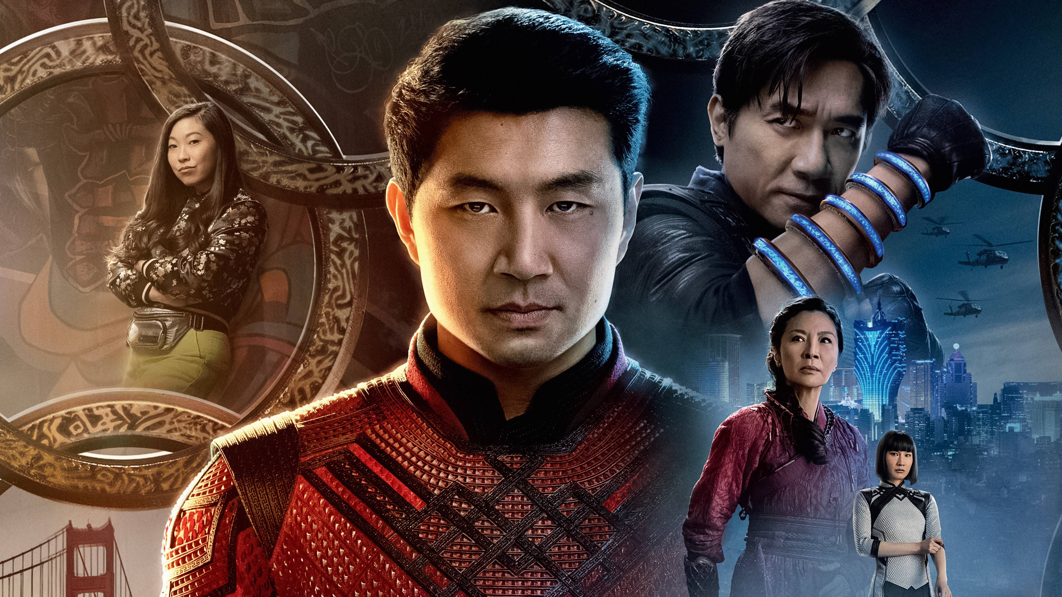 Shang Chi And The Legend Of The Ten Rings, red armor, city, 2K Desktop Wallpaper