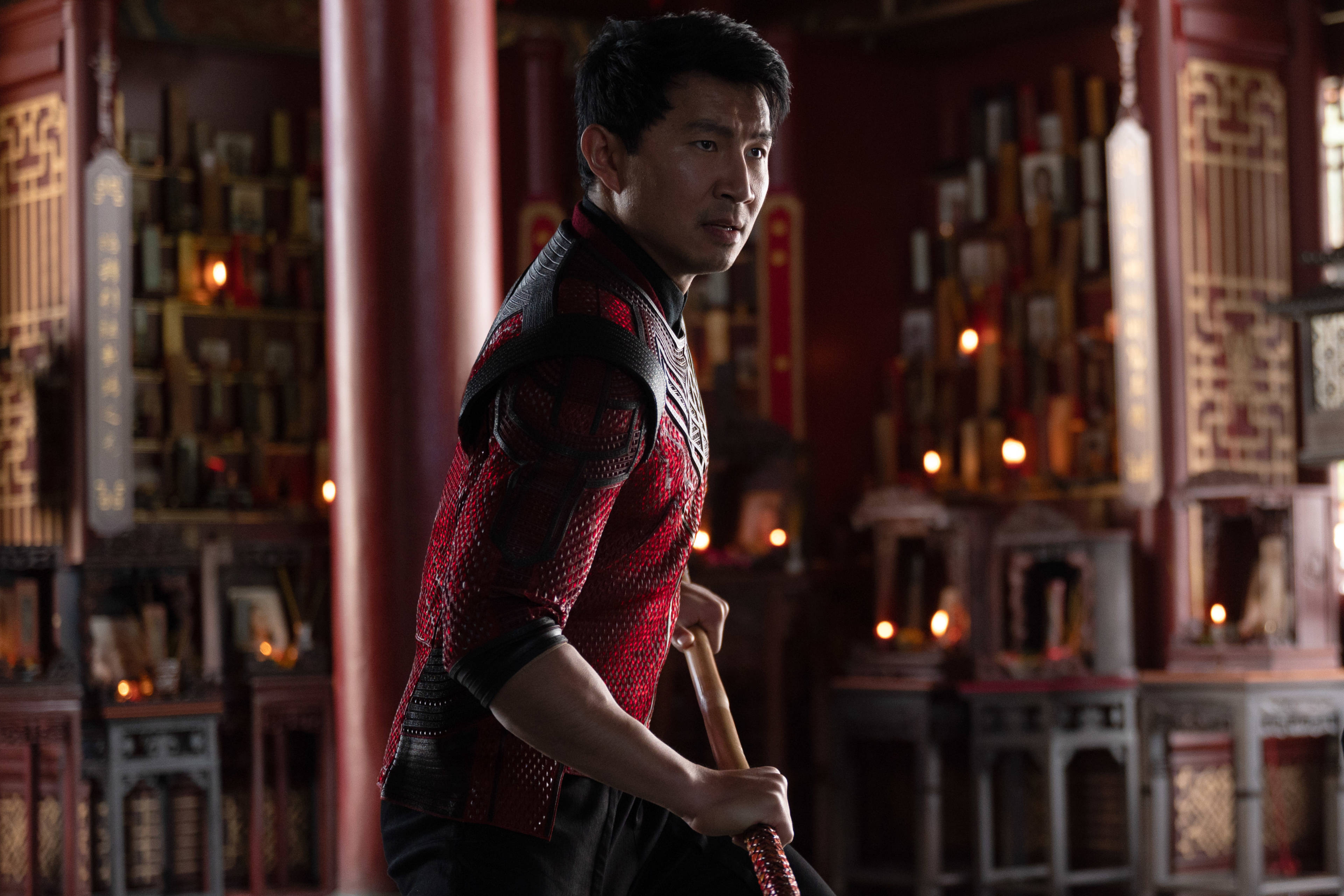 Shang Chi And The Legend Of The Ten Rings, red and black armor, traditional temple, 4K Desktop Wallpaper