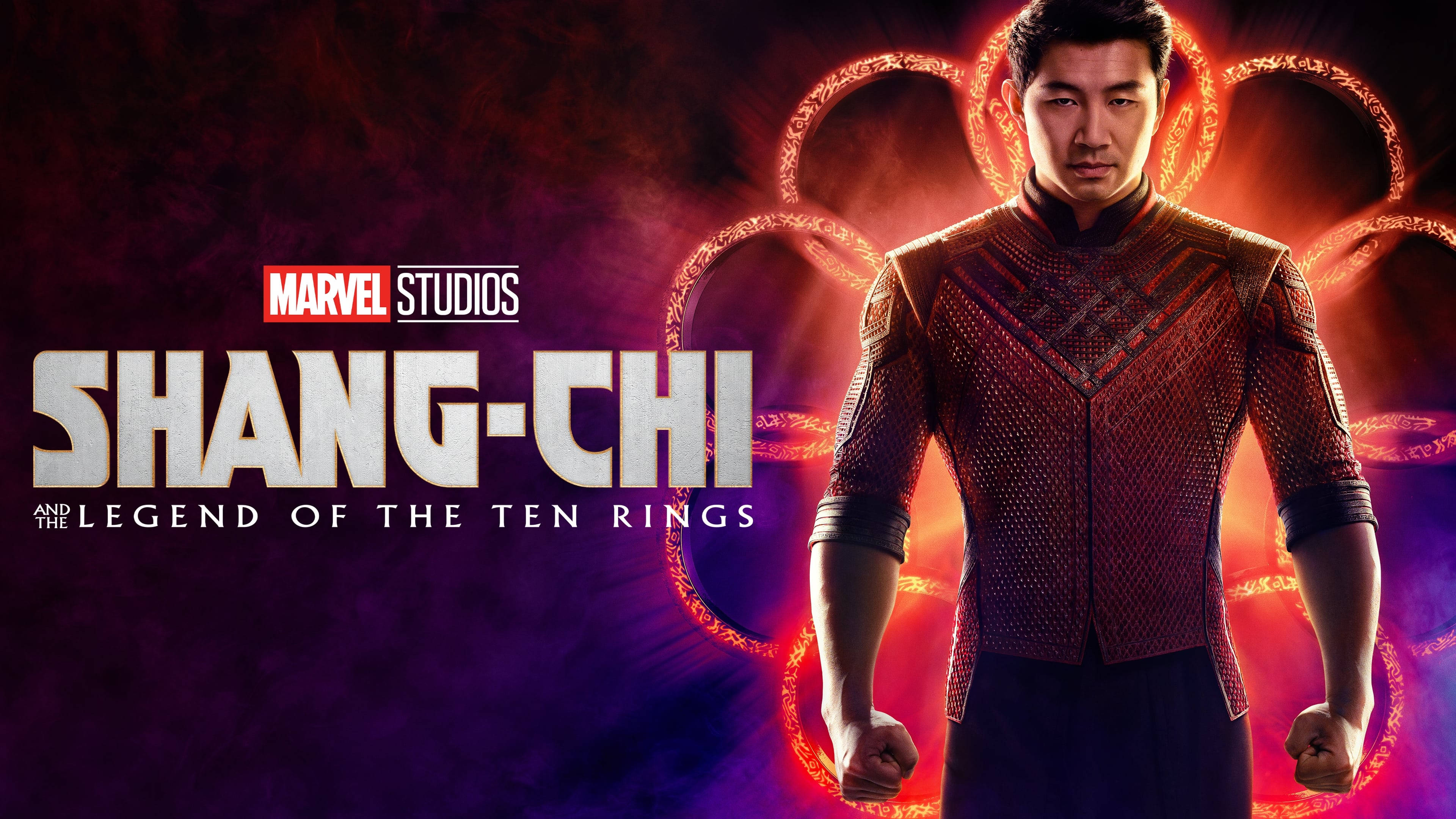 Shang-Chi, red patterned suit, dark purple background, 4K Desktop Wallpaper