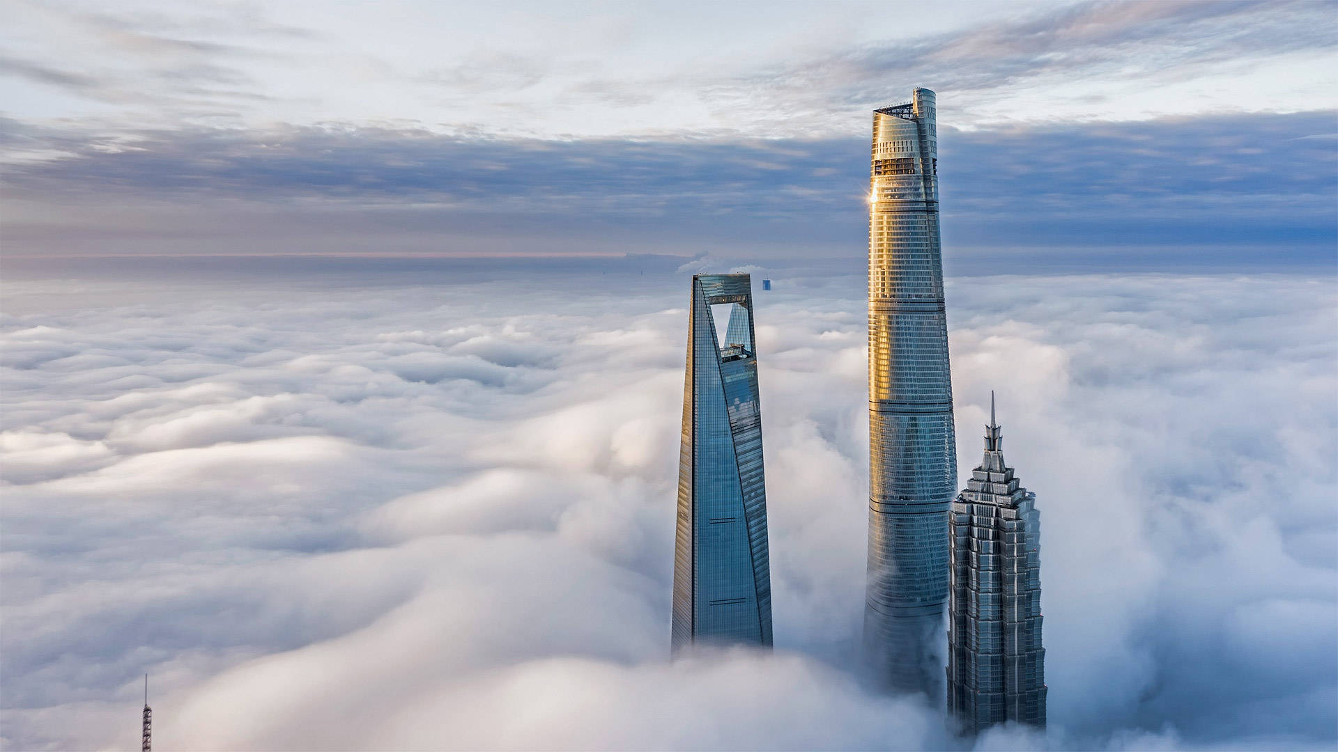 skyscraping tower, Shanghai, three iconic skyscrapers, Full HD Desktop Wallpaper