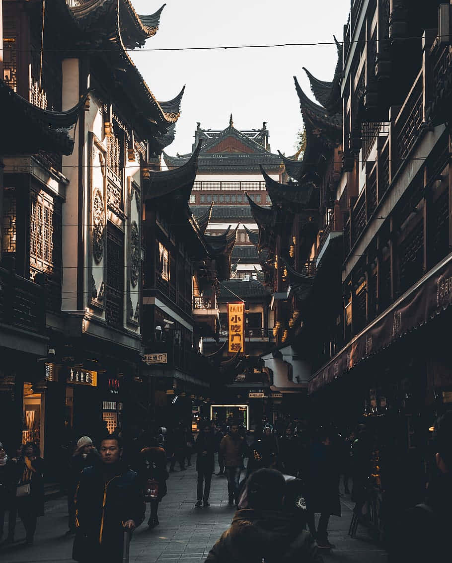 traditional Chinese architecture, Shanghai, narrow alleyway, SD Phone Wallpaper