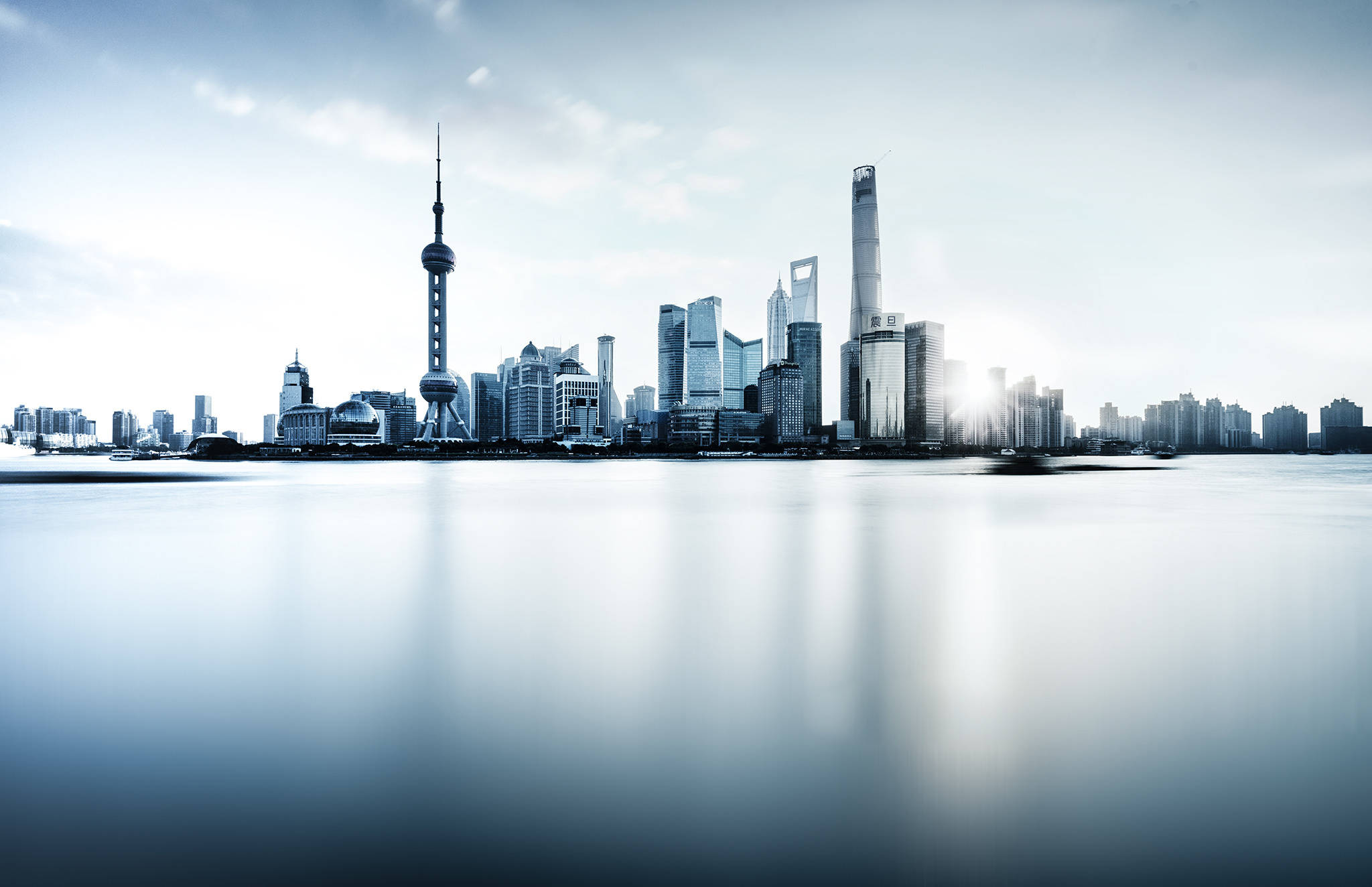 Shanghai, skyscrapers, calm water, Full HD Desktop Wallpaper