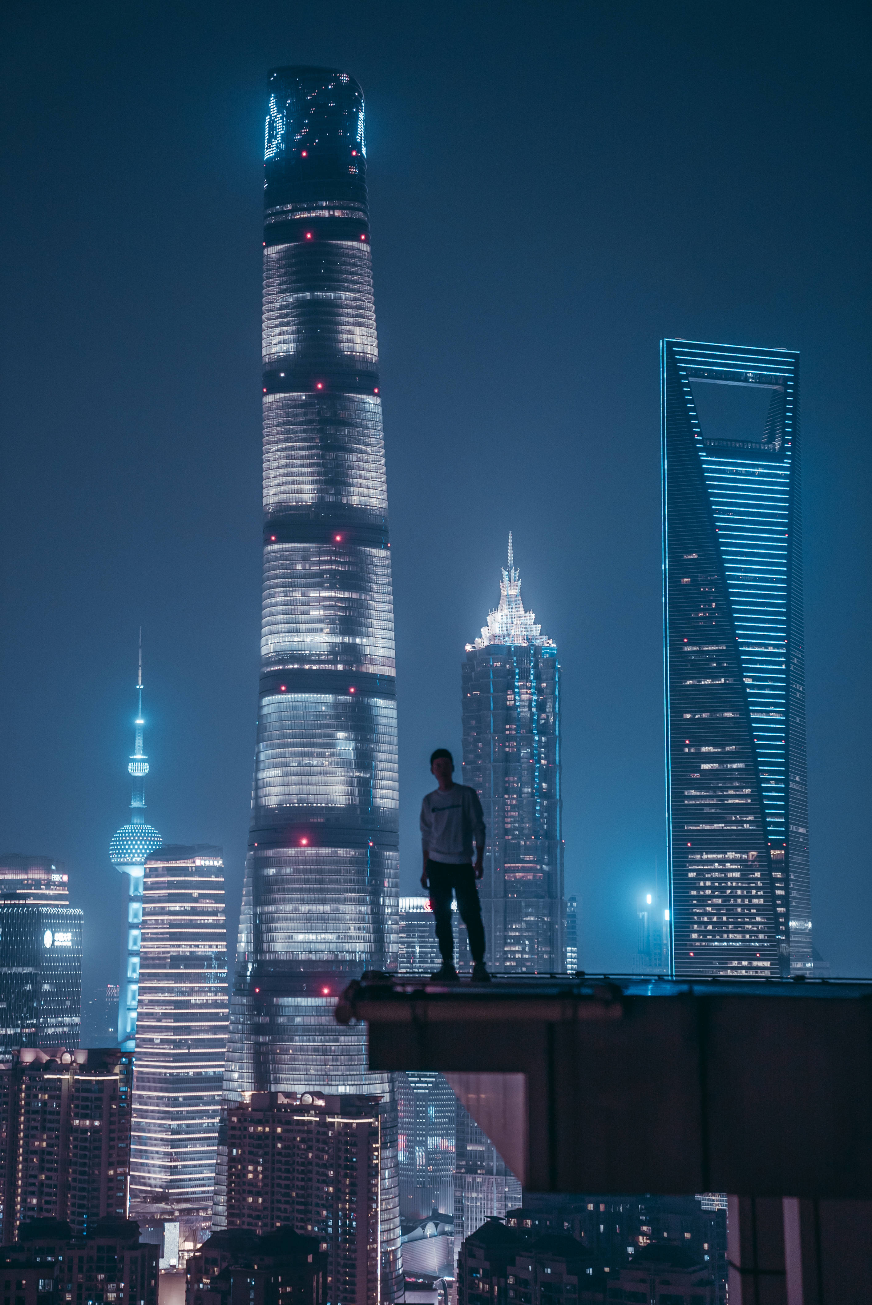 Shanghai, skyscrapers, rooftop, 4K Phone Wallpaper