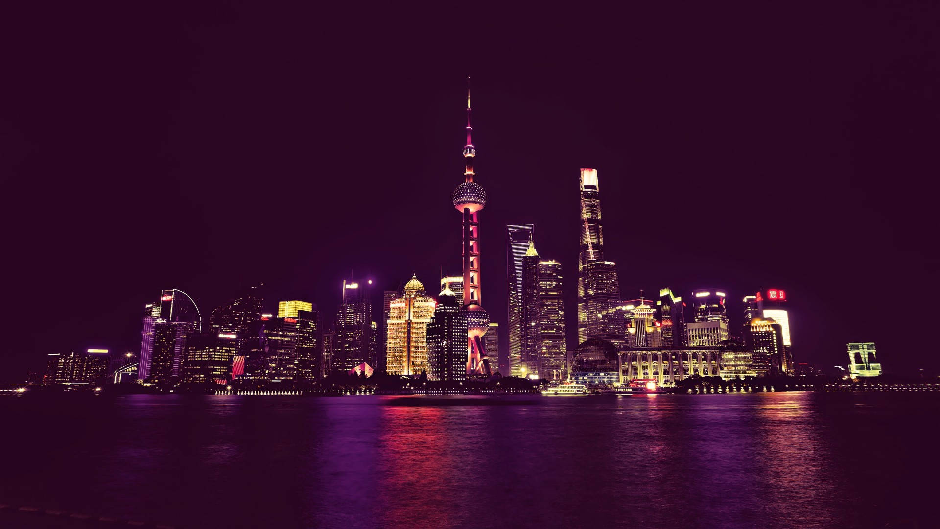 Shanghai, city lights, skyscrapers, Full HD Desktop Wallpaper