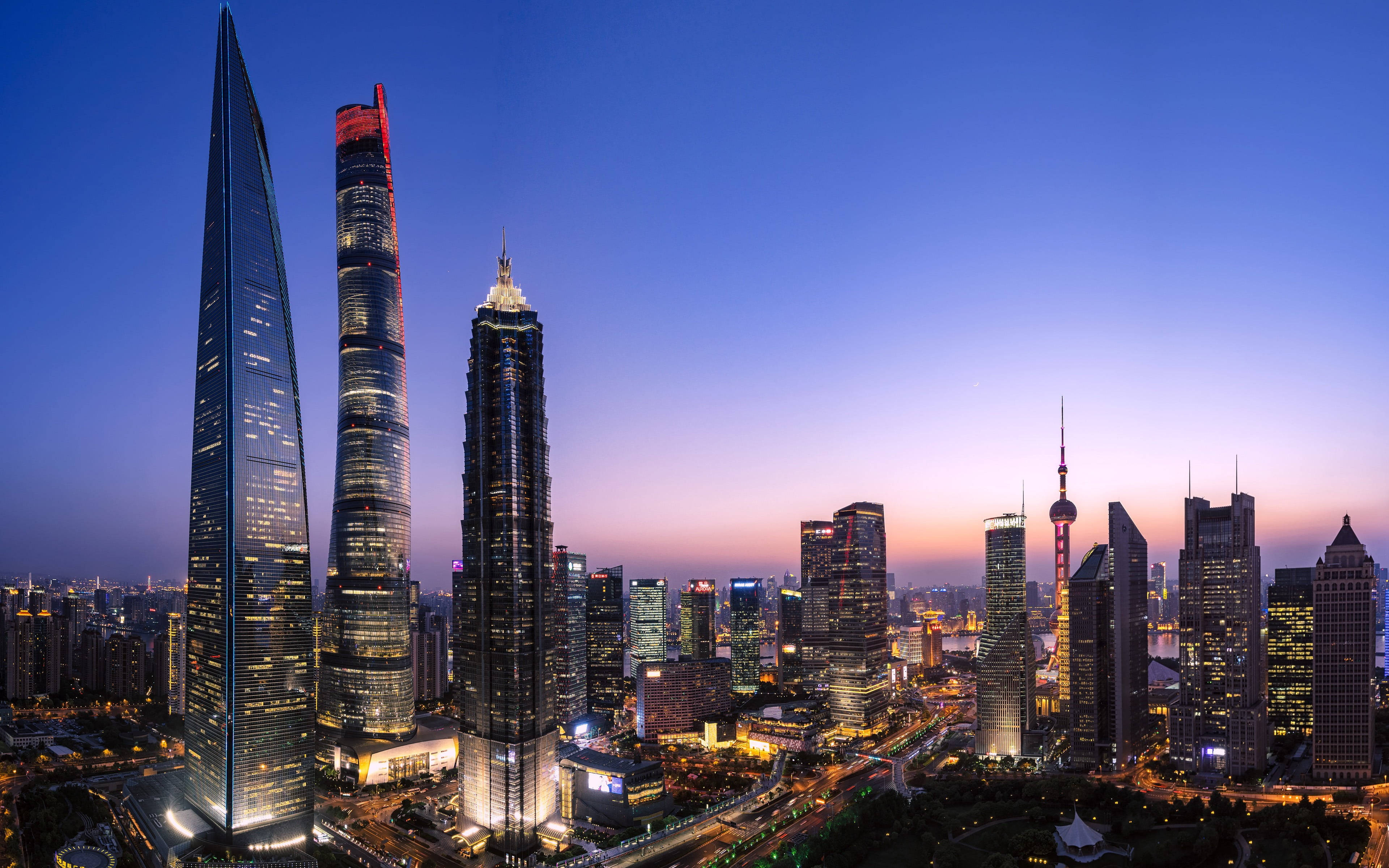 Shanghai, futuristic skyscrapers, twilight, 4K Desktop Wallpaper