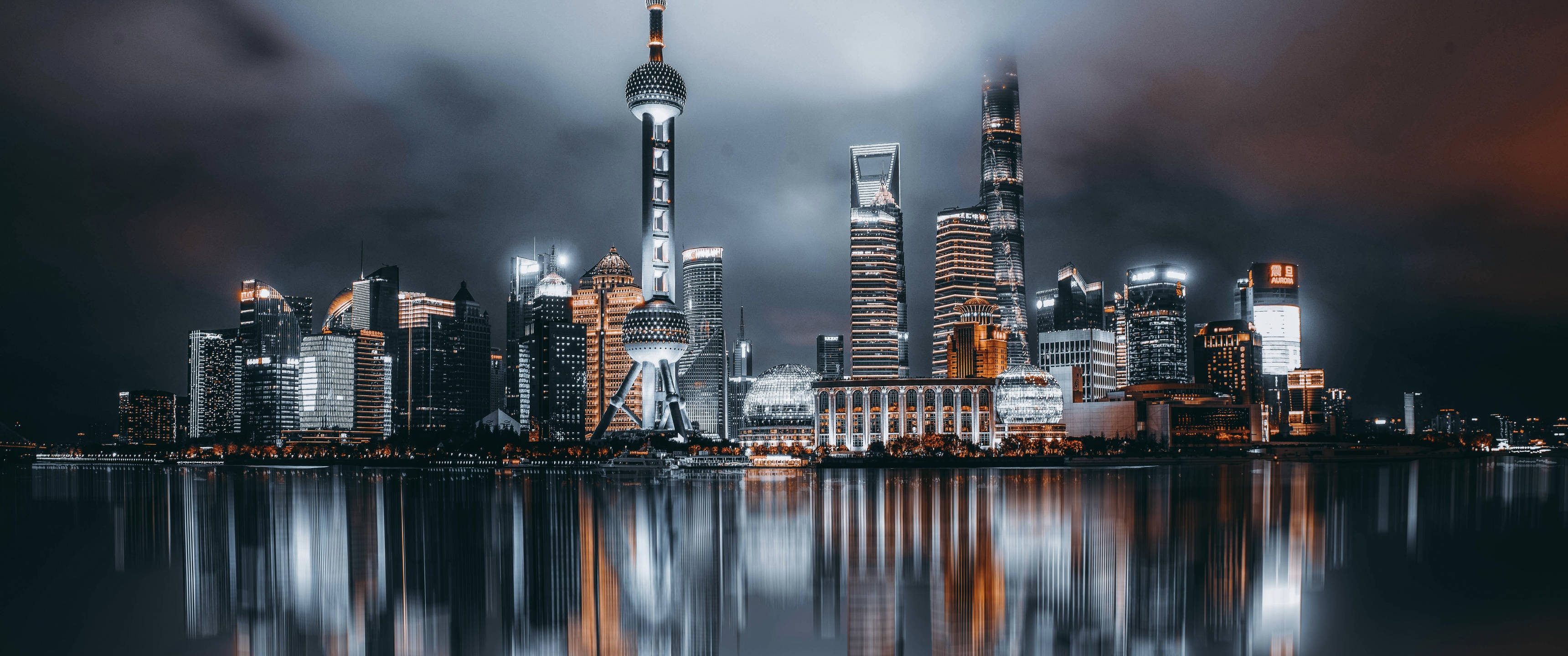 3440x1440, Shanghai, night view, 2K Desktop Wallpaper