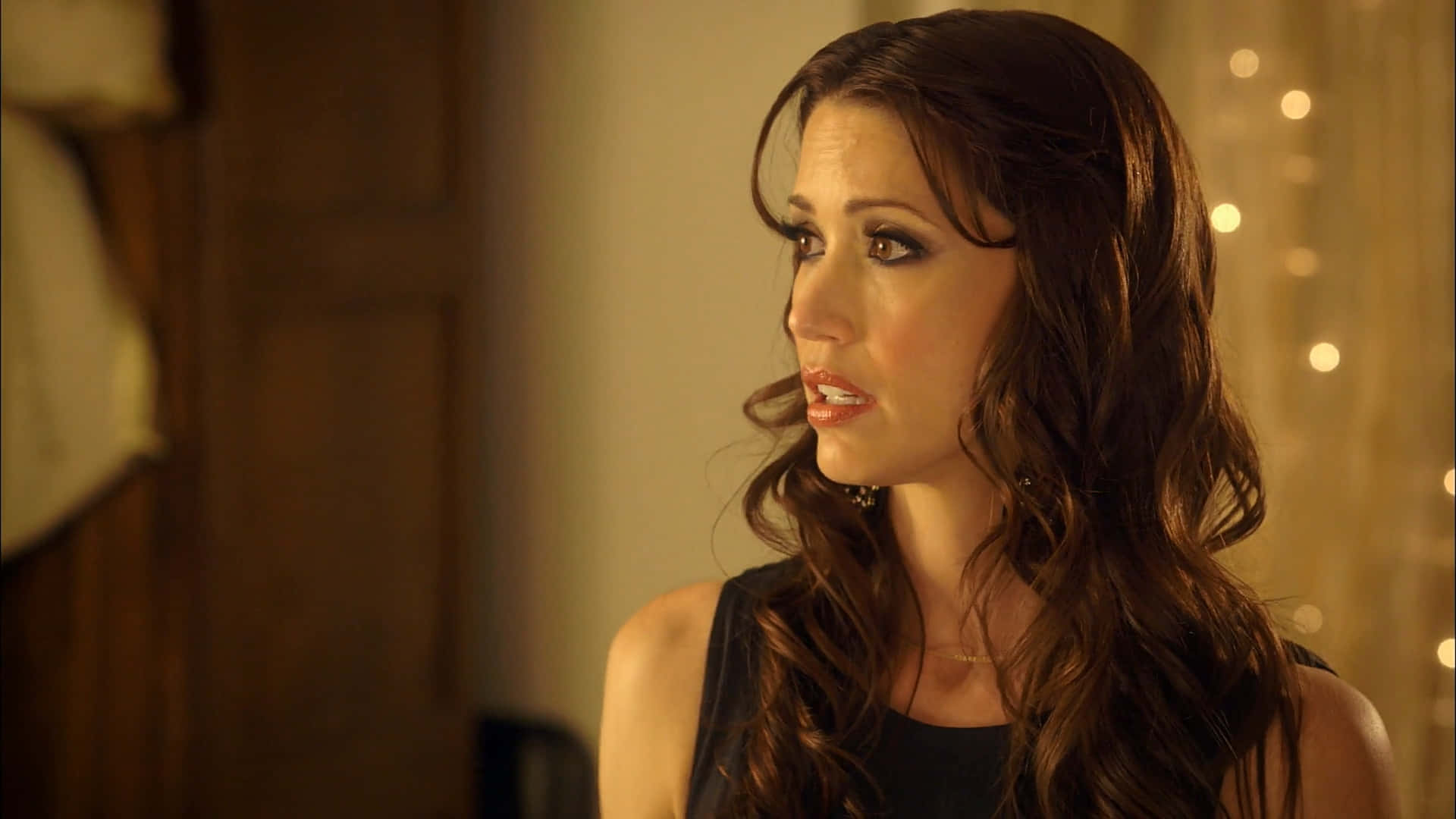 Shannon Elizabeth, long brown hair, warmly lit room, Full HD Desktop Wallpaper