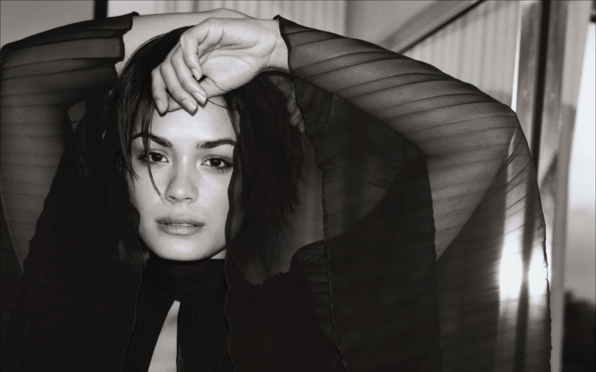 Shannyn Sossamon, dark hair, sheer black top, Full HD Desktop Wallpaper