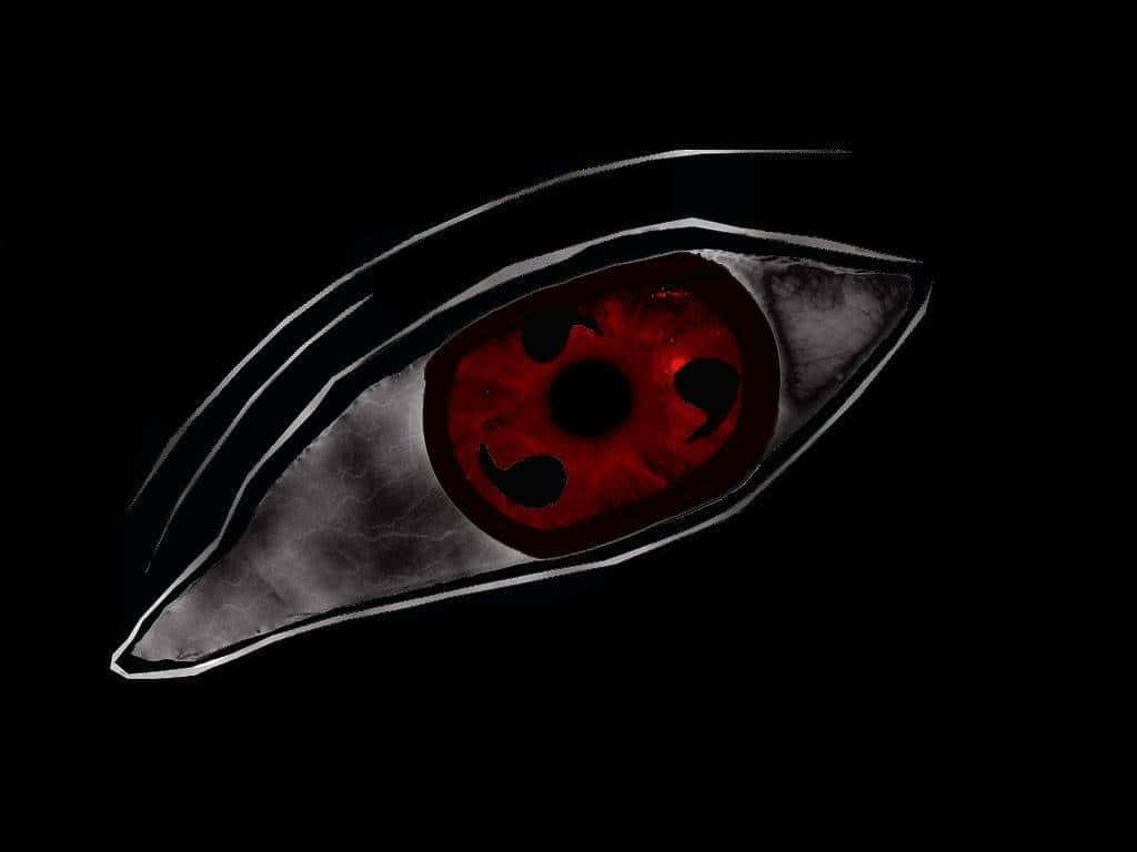 Sharingan Eye, red pupil, three black tomoe symbols, SD Desktop Wallpaper