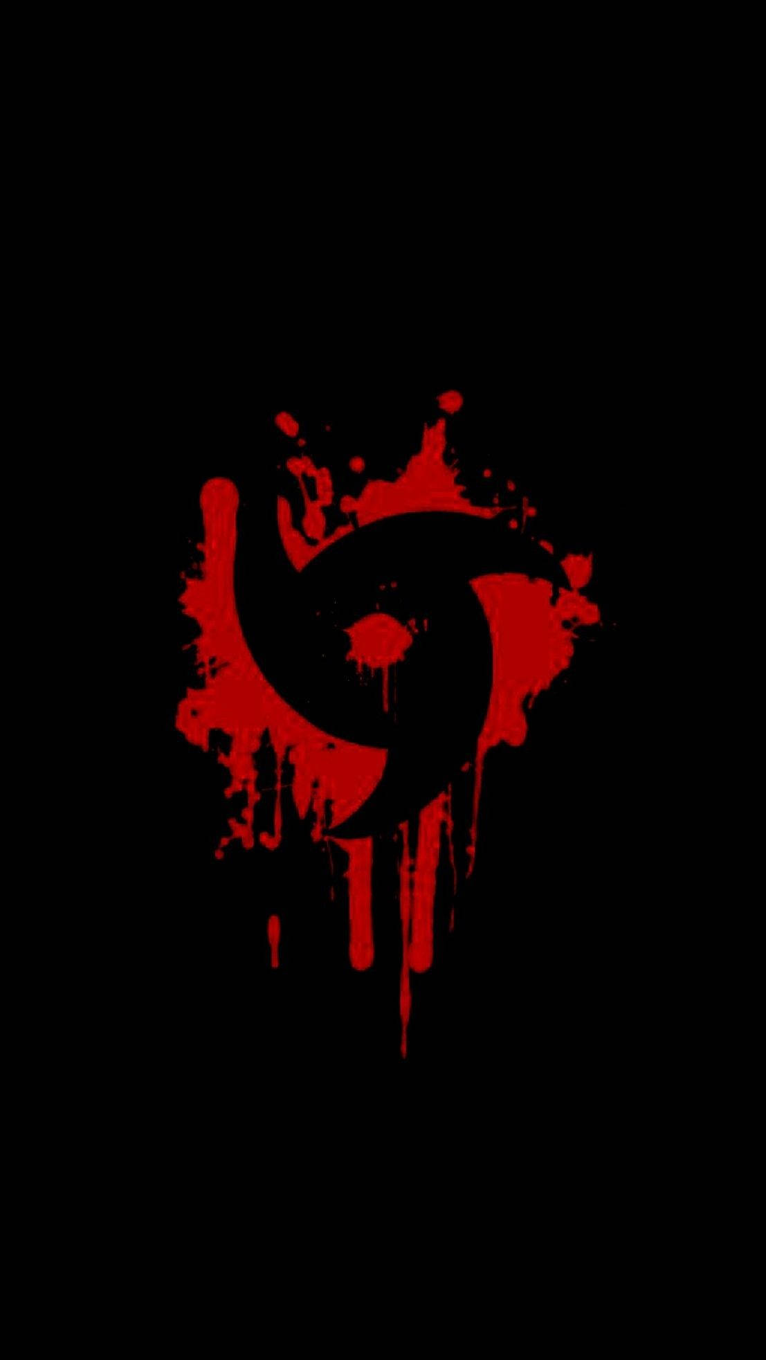 Sharingan Live, red paint blotch, stark black background, Full HD Phone Wallpaper