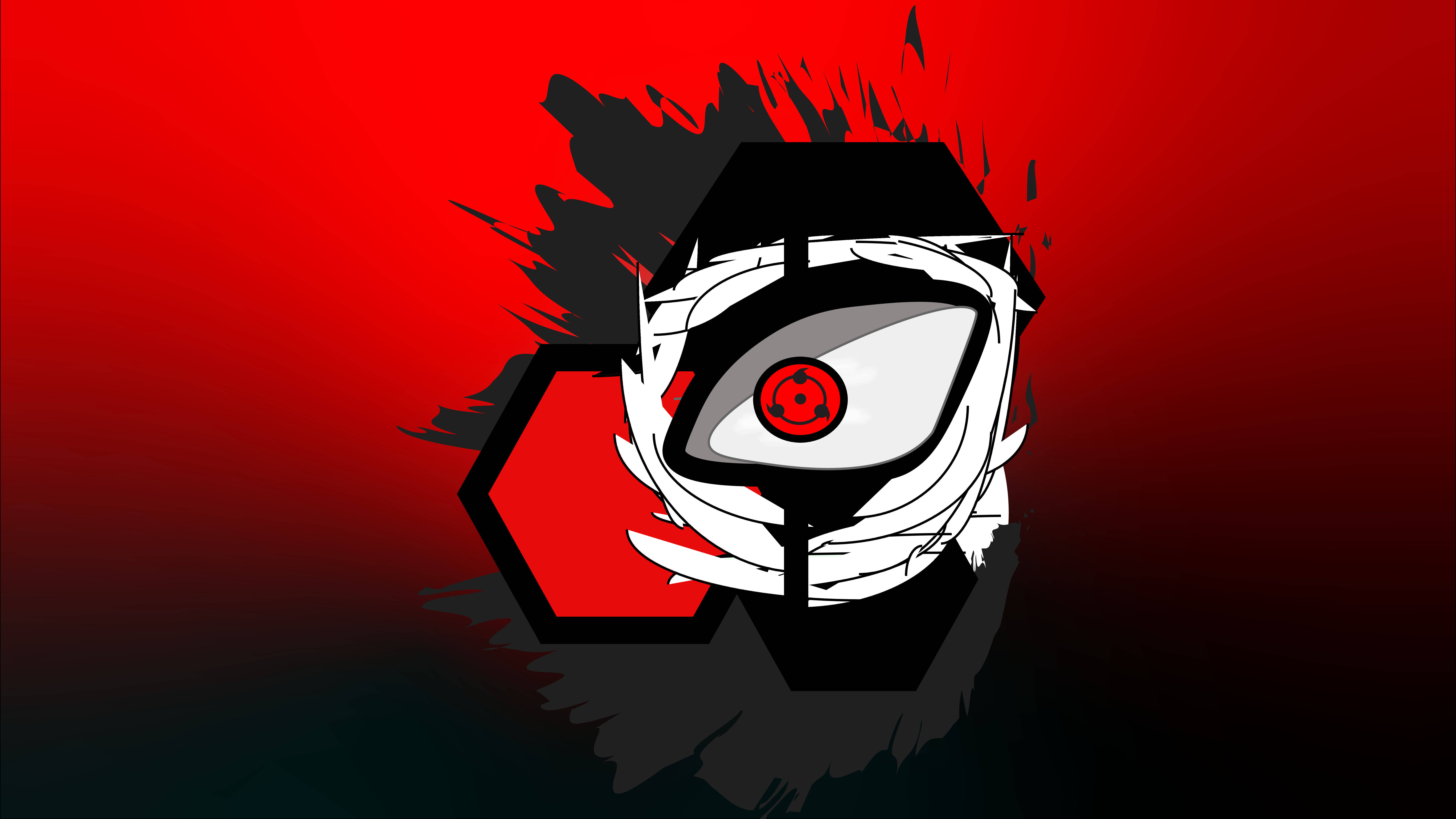 Sharingan Live, red tomoe symbol, gradient red and black background, 8K Desktop Wallpaper