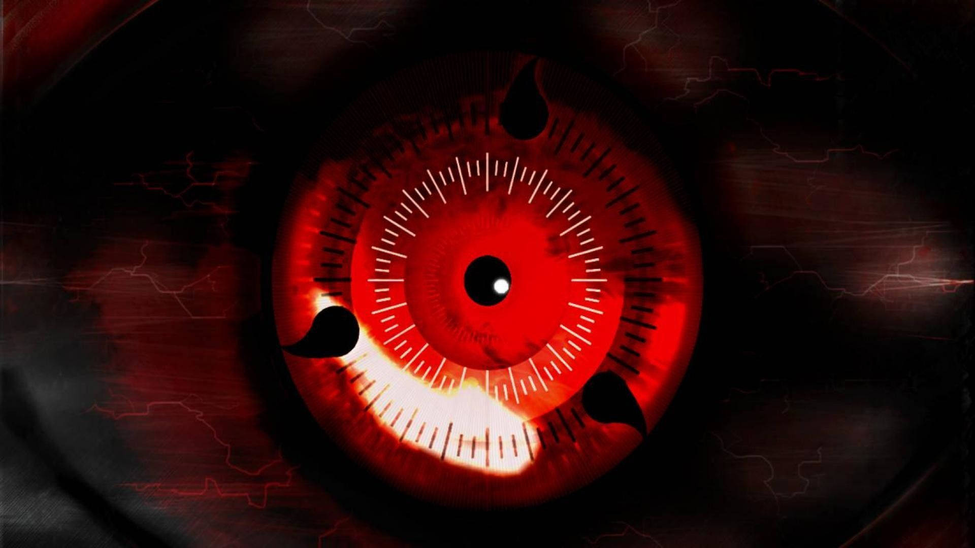 Sharingan Live, glowing red anime eye, black tomoe patterns, Full HD Desktop Wallpaper