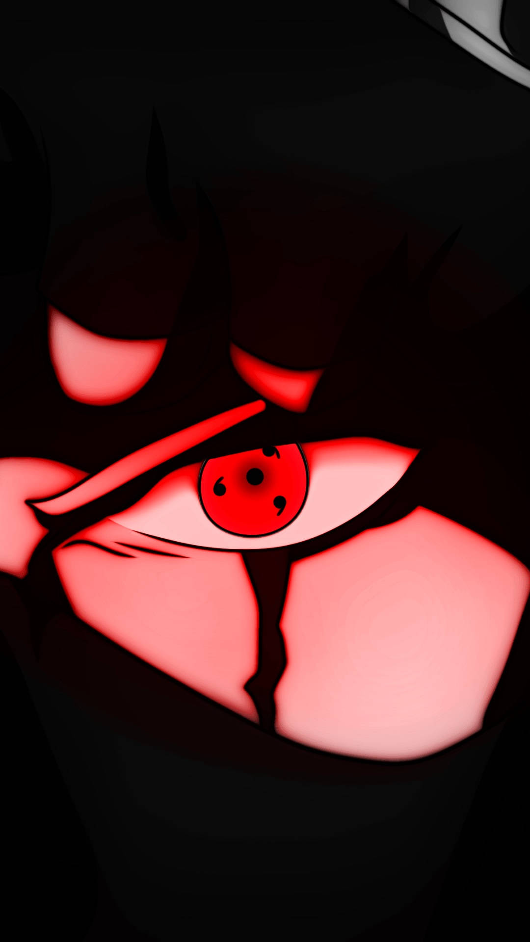 Sharingan, glowing red anime eye, black tomoe pattern, Full HD Phone Wallpaper